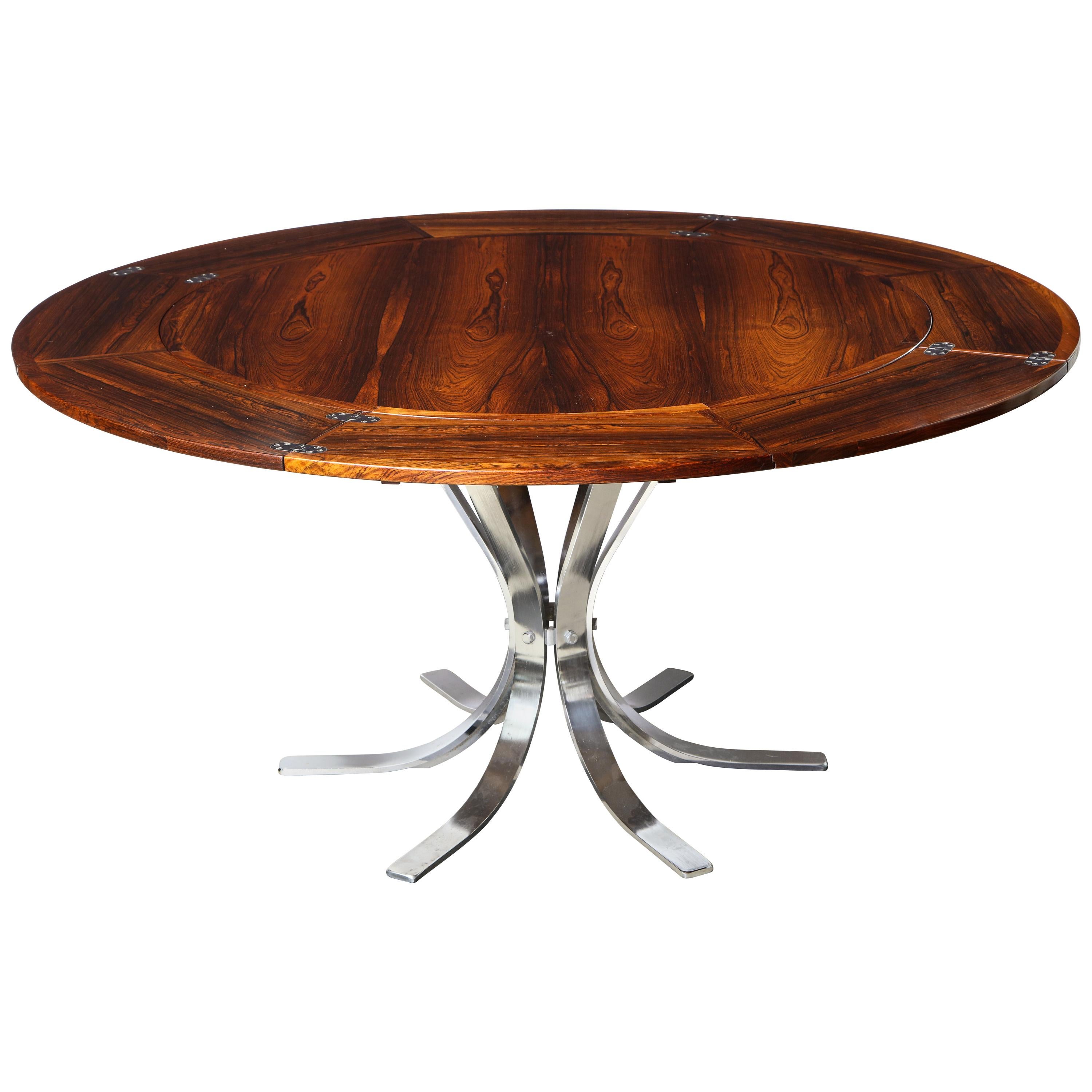 Danish Rosewood "Lotus Design" Dining Table with nickel plated base by Dyrlund