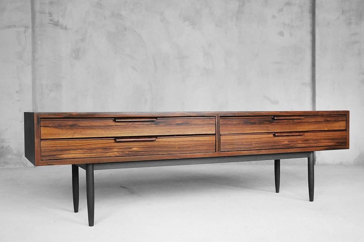 Danish Rosewood Low Sideboard with Drawers, 1960s In Excellent Condition In Warsaw, PL