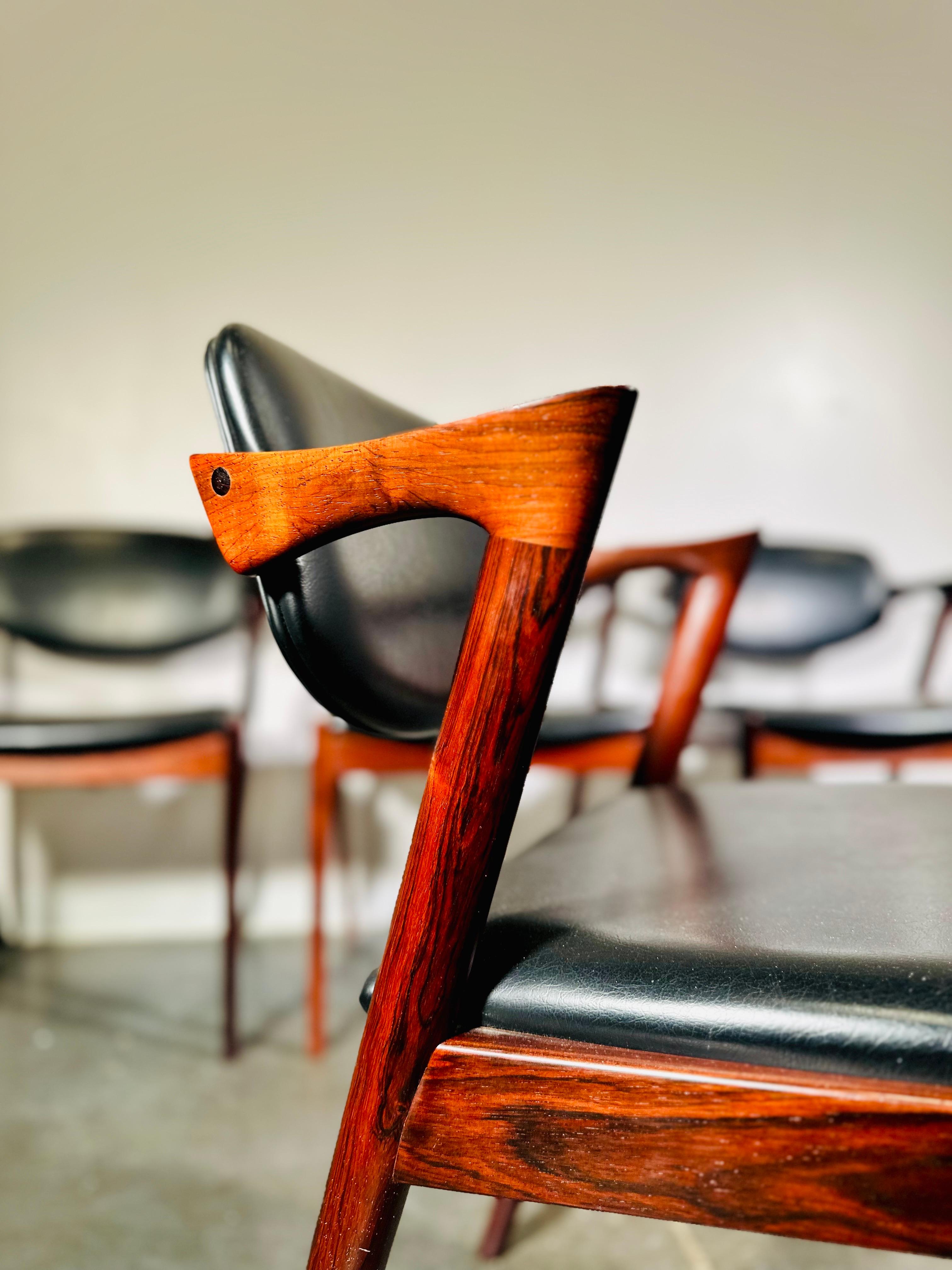 Sillas de comedor MCM danesas de palisandro de Kai Kristiansen Moderno de mediados de siglo en venta