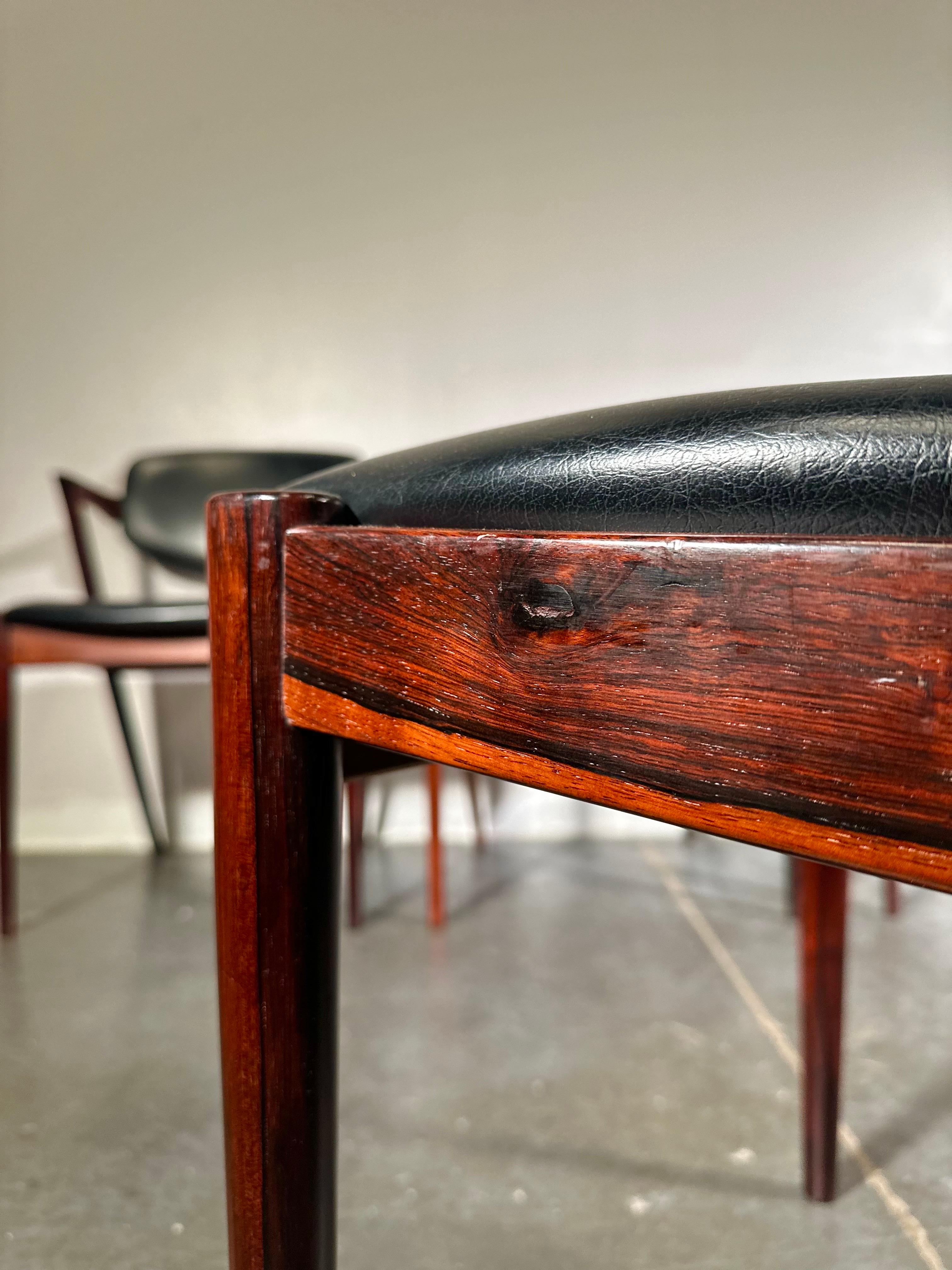 Sillas de comedor MCM danesas de palisandro de Kai Kristiansen Carpintería en venta