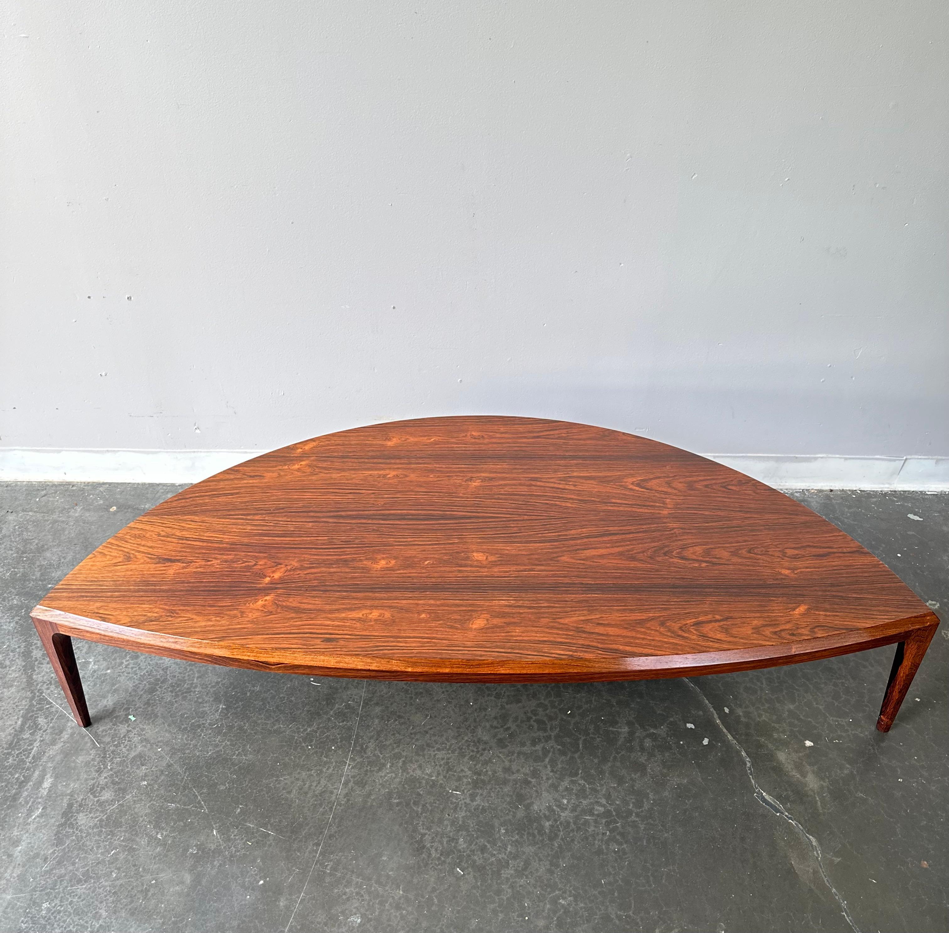 Scandinavian Modern Danish Rosewood MCM Half Moon Coffee Table By Johannes Andersen