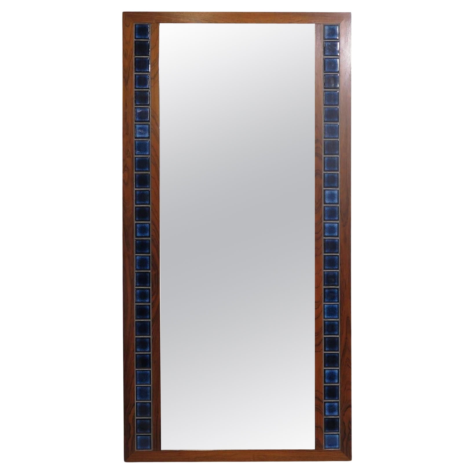 Danish Rosewood Mirror with Blue Tiles