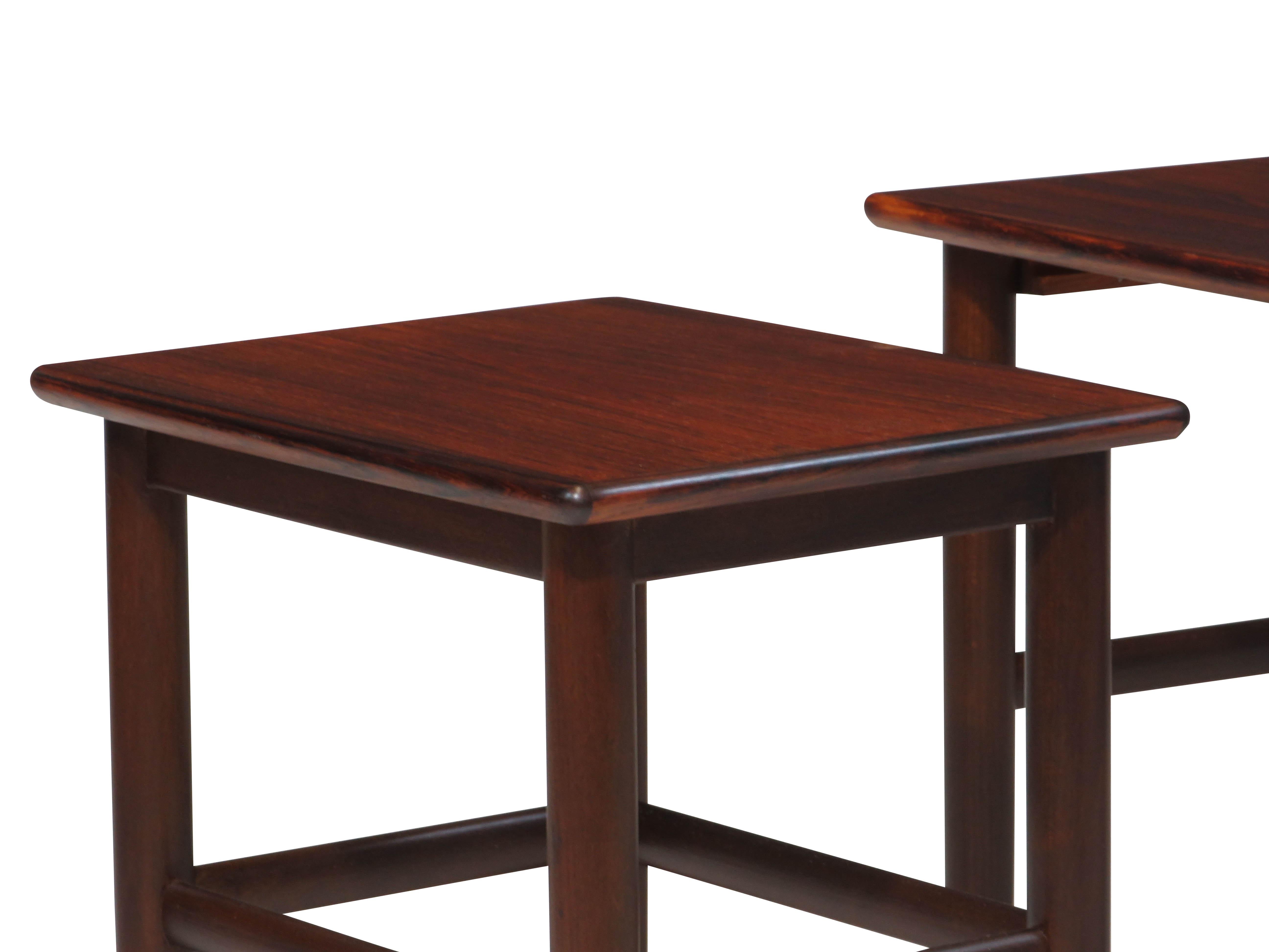 Oiled Danish Rosewood Nesting Side Tables For Sale
