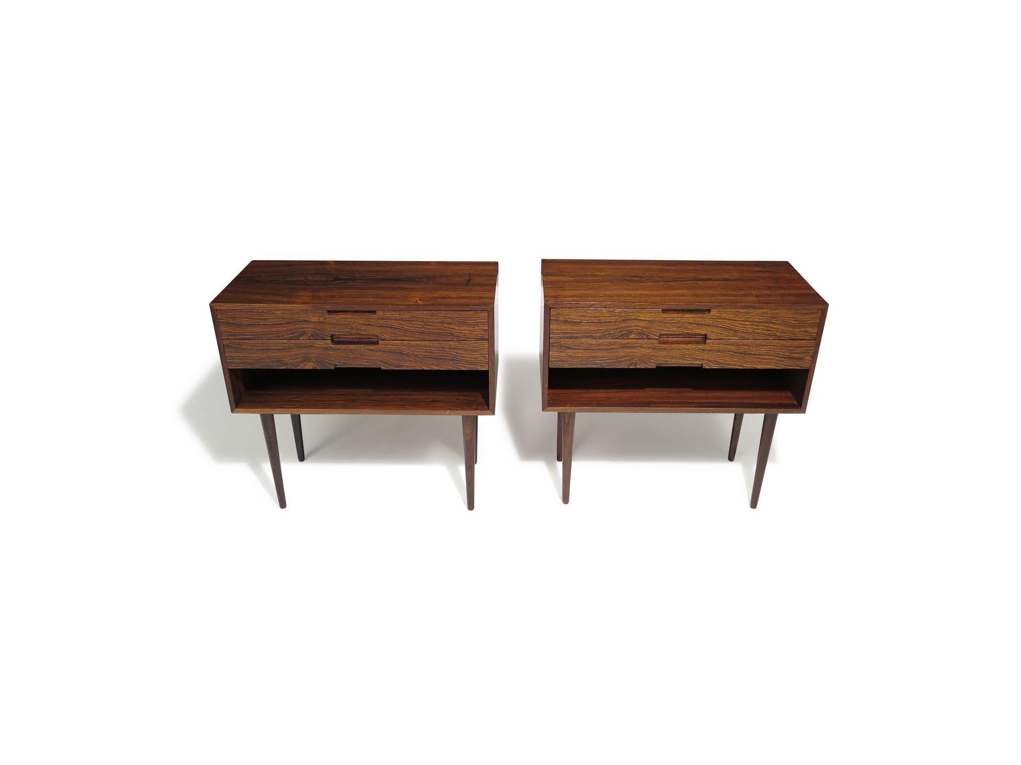 Oiled Danish Rosewood Nightstand Bedside Tables with Drawers For Sale