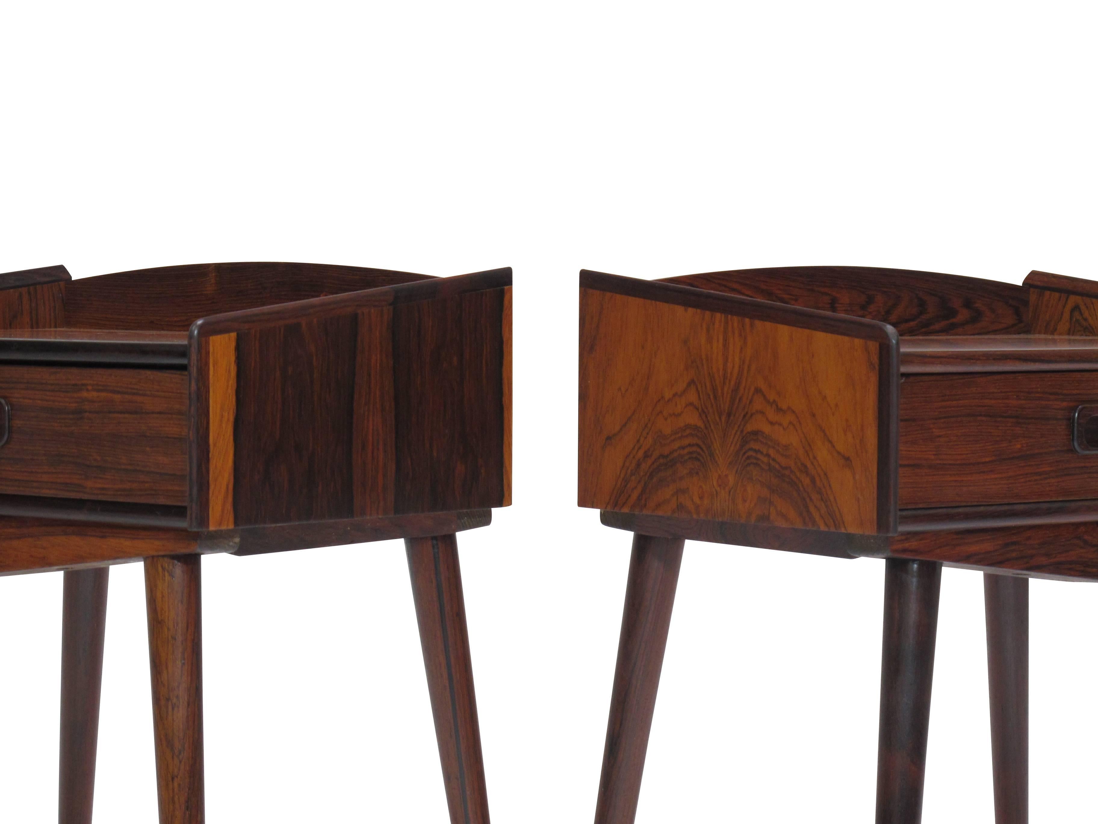 Danish Rosewood Nightstand Side Tables with Drawers In Excellent Condition In Oakland, CA