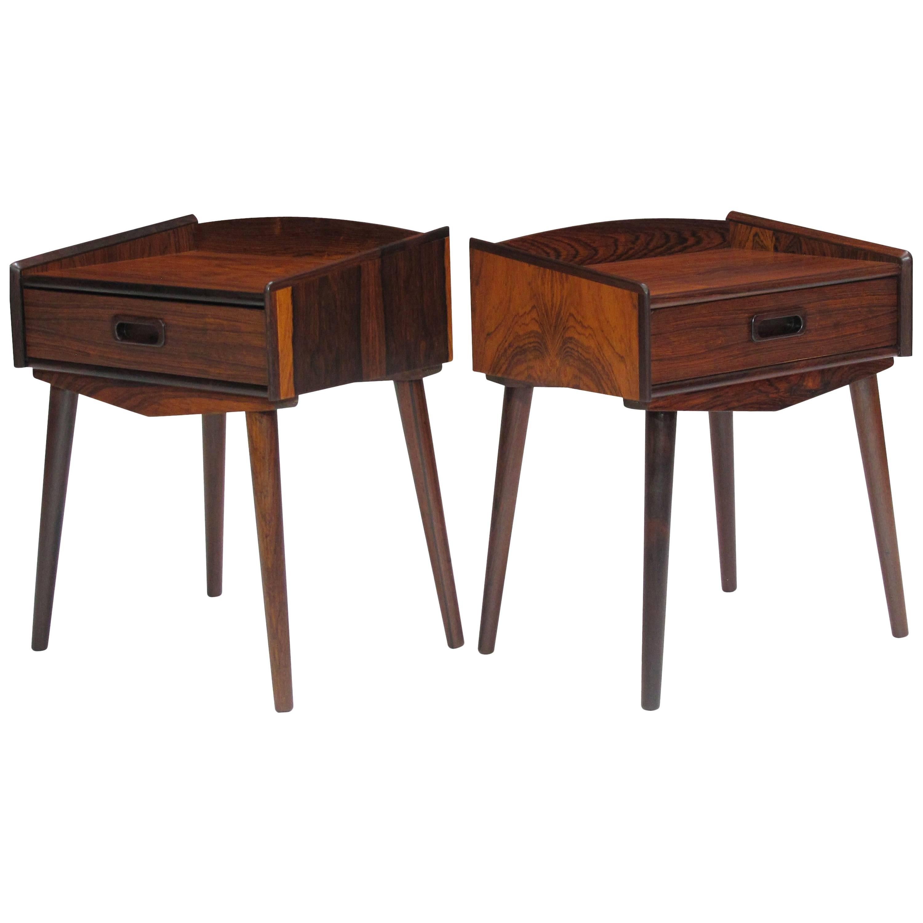 Danish Rosewood Nightstand Side Tables with Drawers