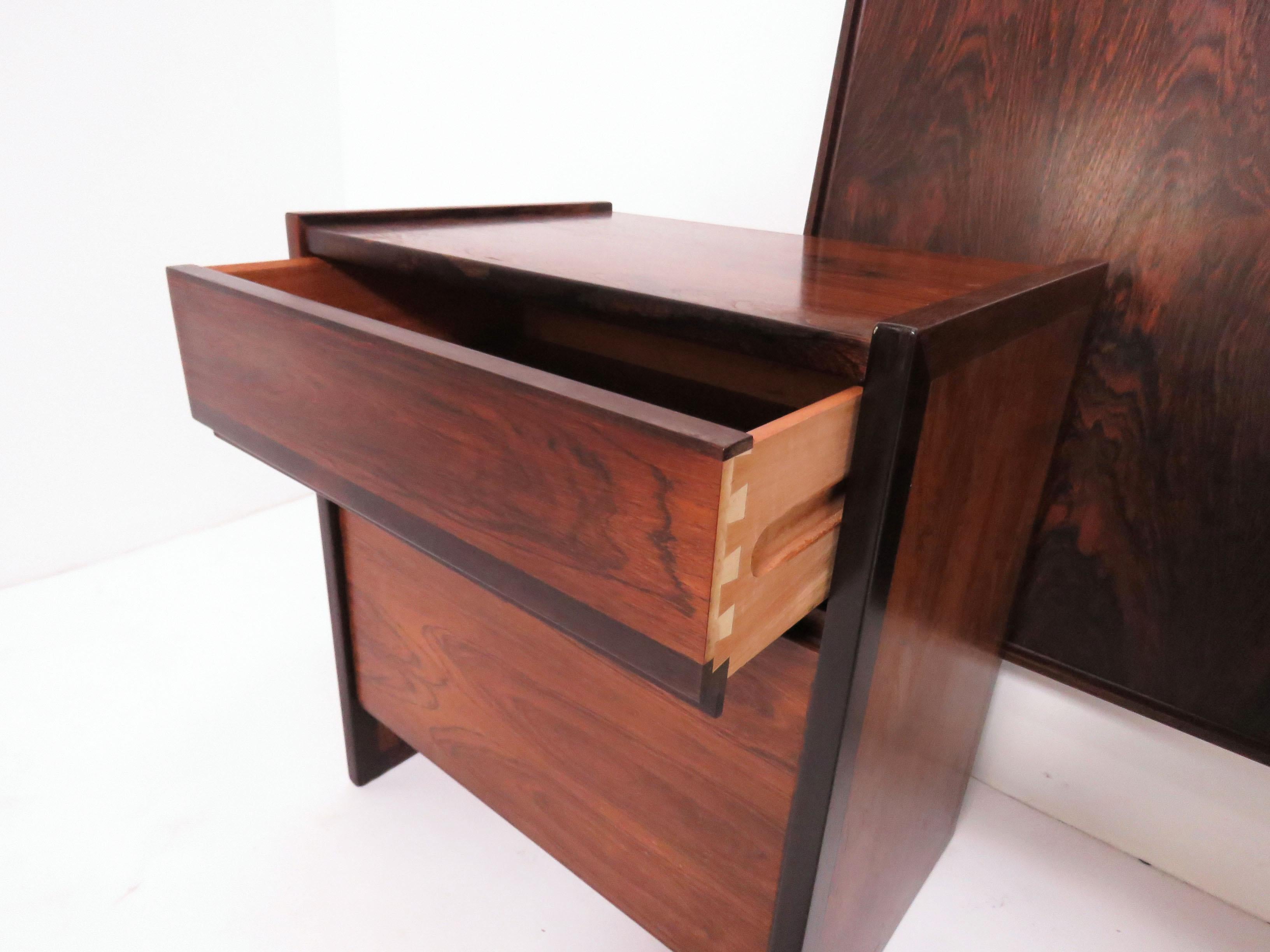 Danish Rosewood Nightstands and King Headboard Set, circa 1970s In Good Condition In Peabody, MA