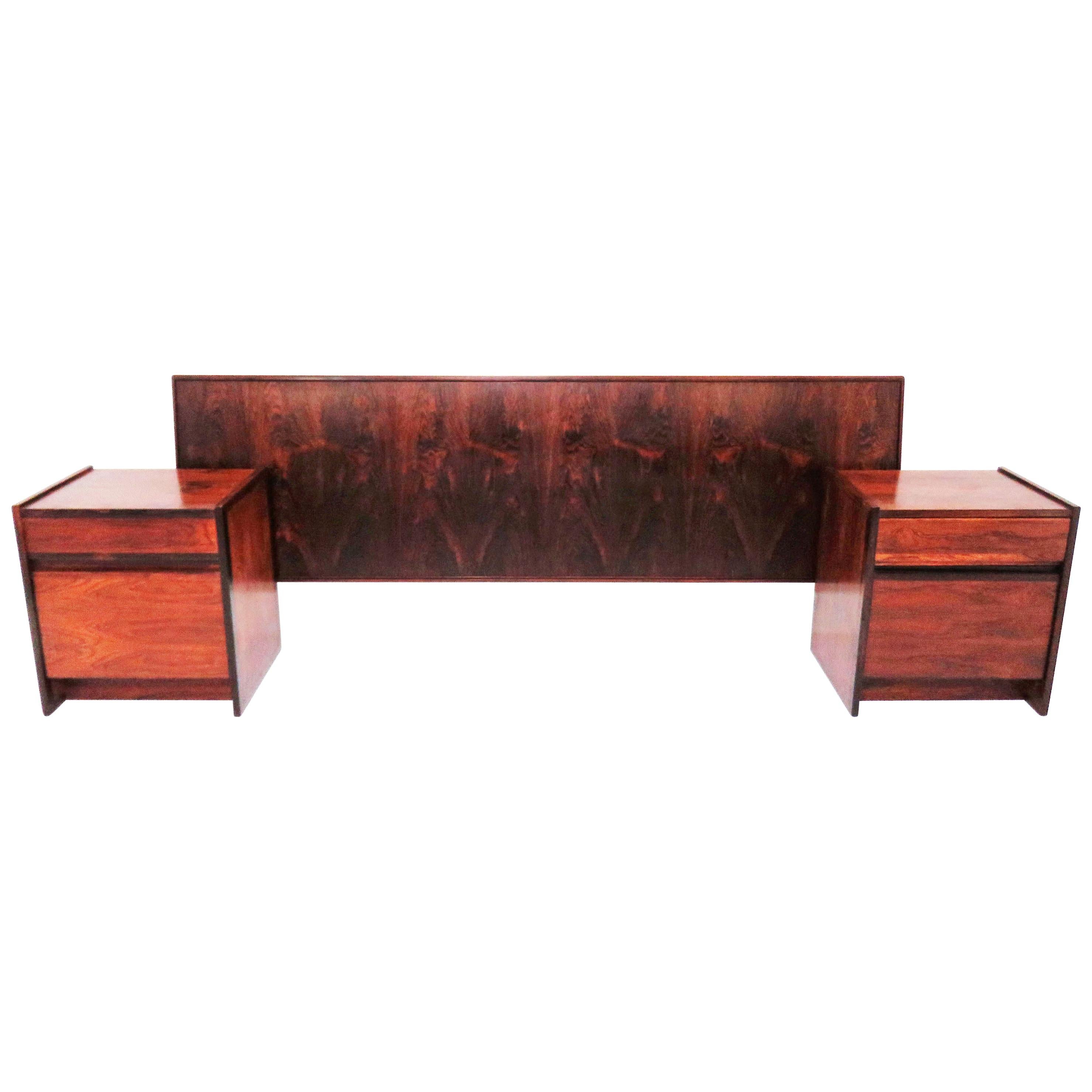 Danish Rosewood Nightstands and King Headboard Set, circa 1970s