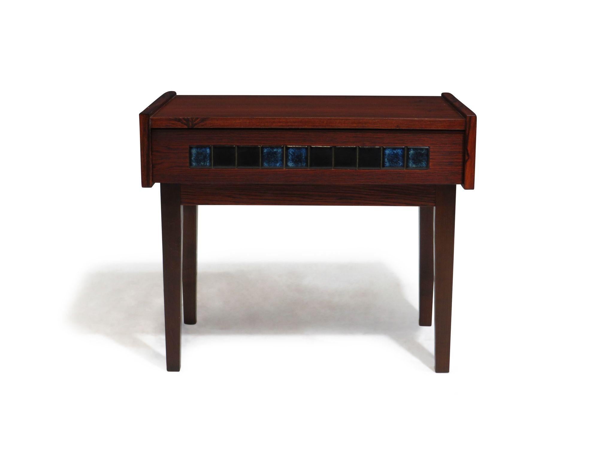 Oiled Danish Rosewood Nightstands with Blue Tiles