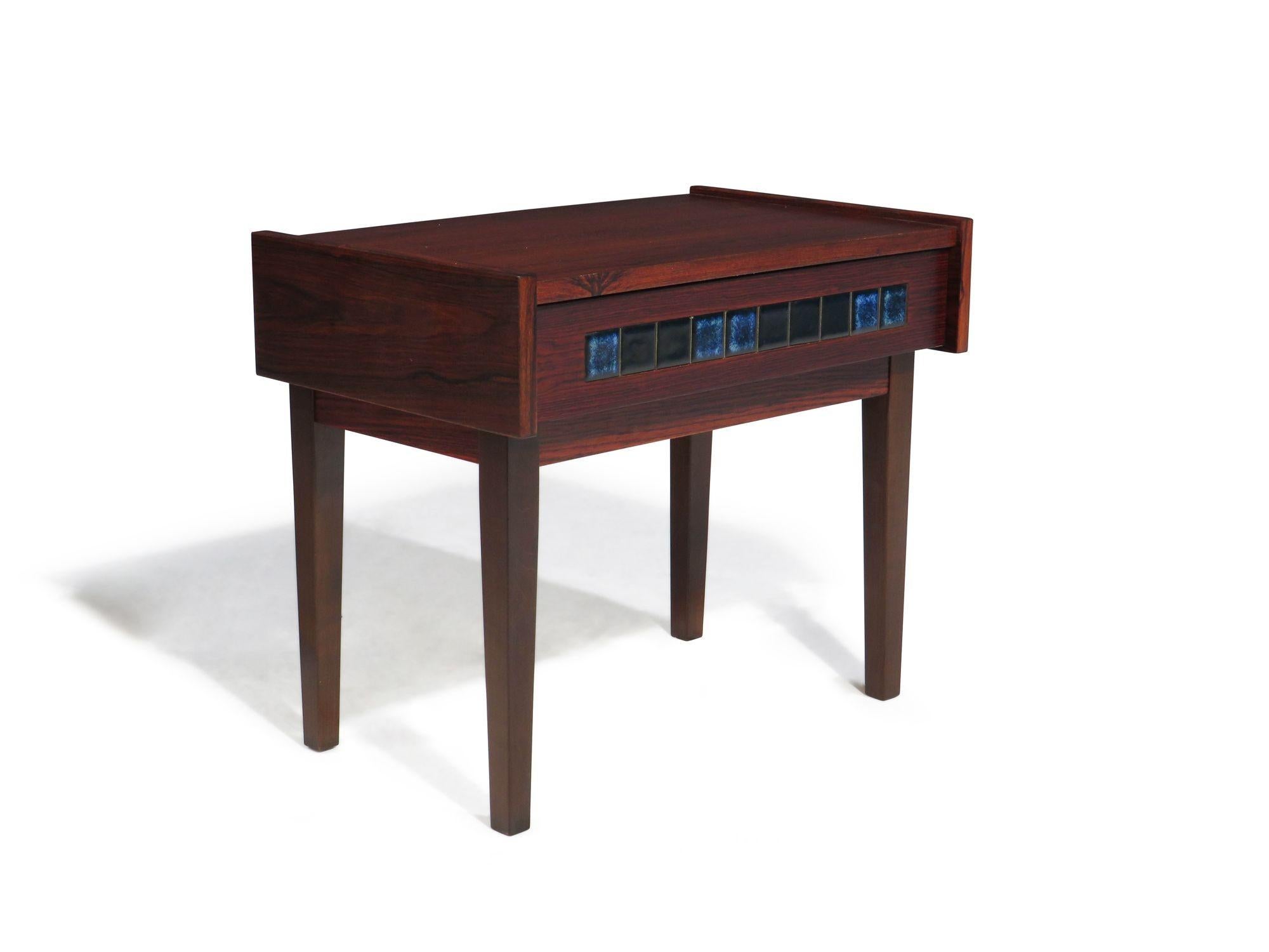Danish Rosewood Nightstands with Blue Tiles In Good Condition In Oakland, CA