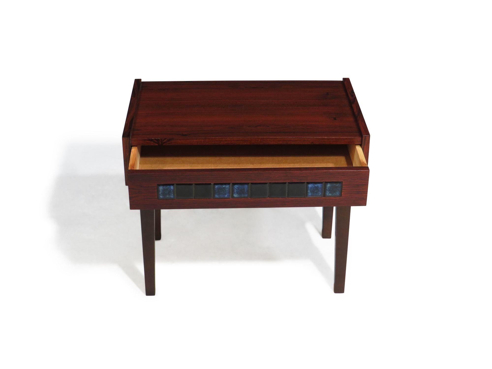 20th Century Danish Rosewood Nightstands with Blue Tiles