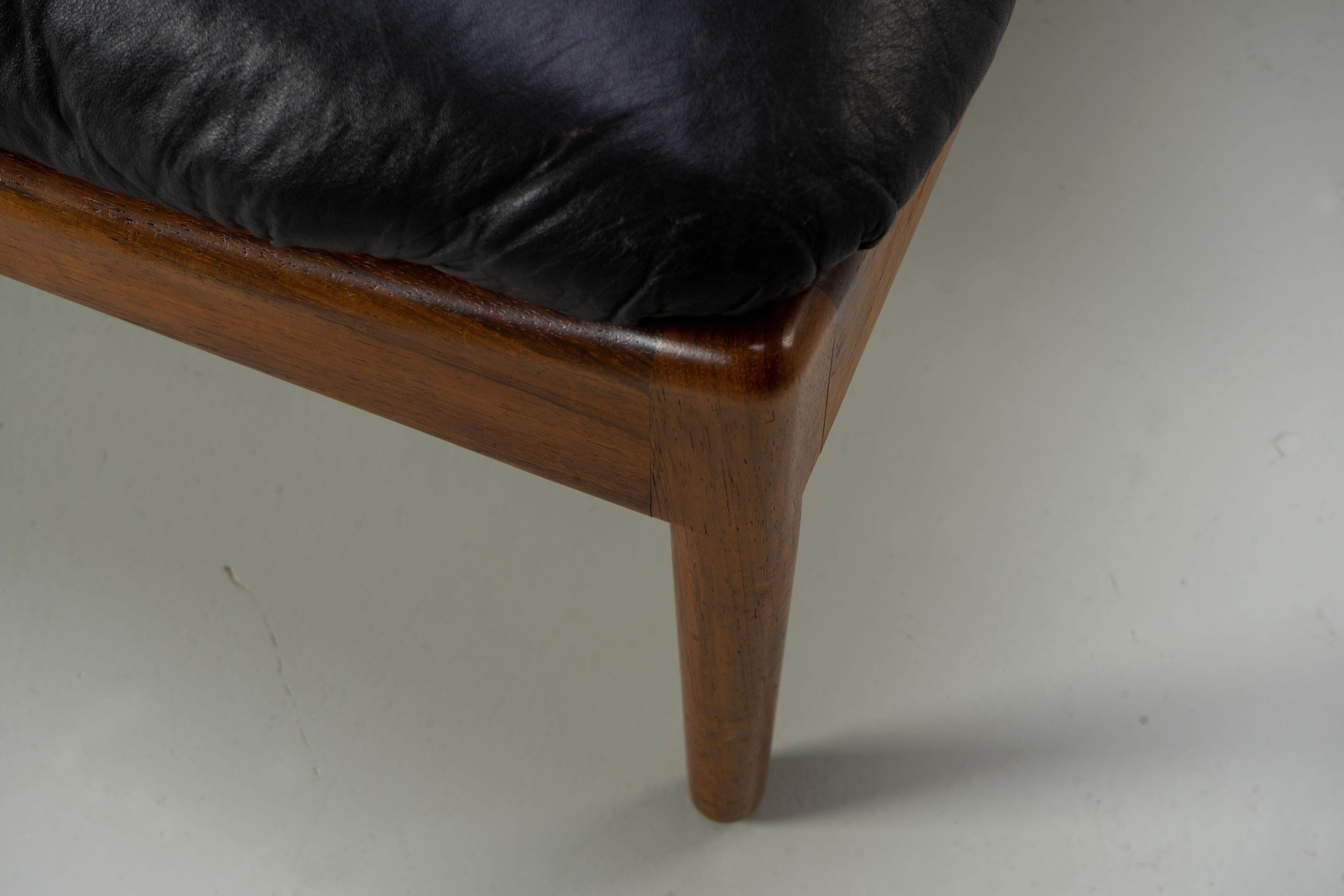 Leather Danish Rosewood Ottoman by Kristian Solmer Vedel Denmark, 1963