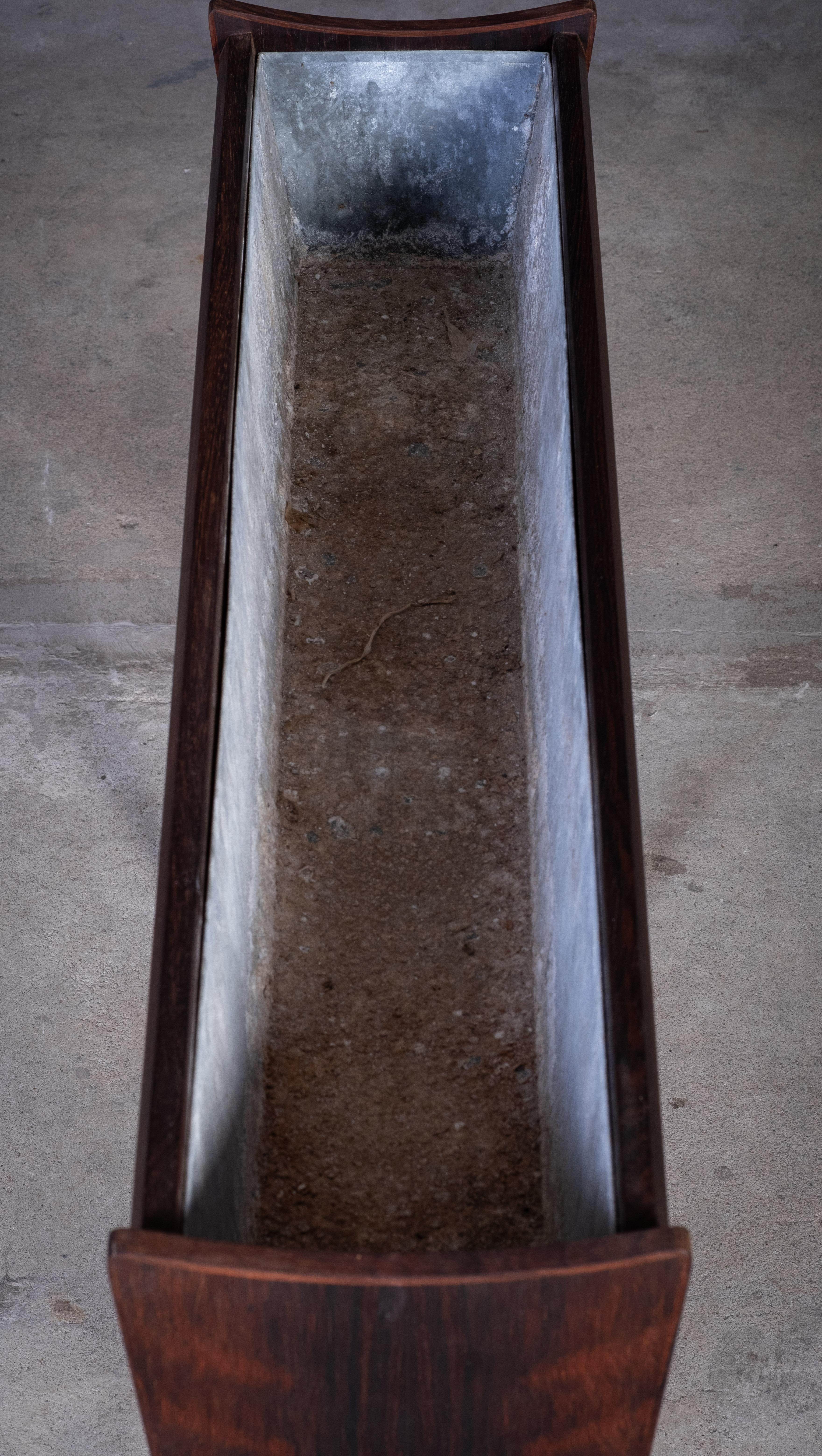 Zinc Danish Rosewood Planter Box, 1960s For Sale