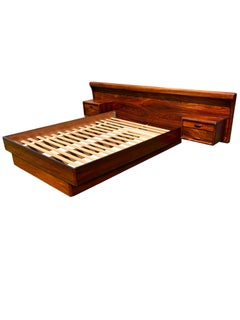 Danish Rosewood Queen Bed with Floating Nightstands and Reading Lights