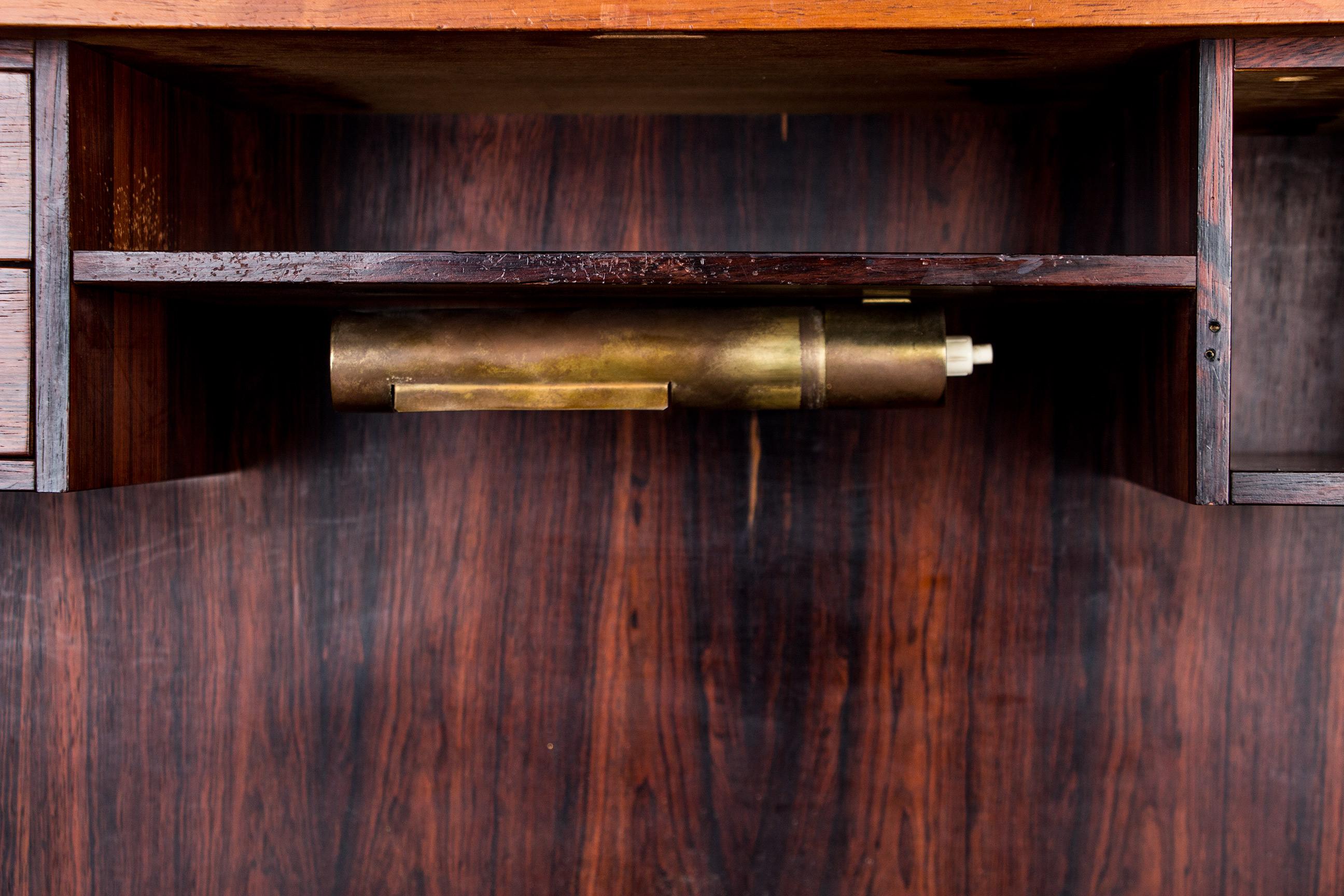 Brass Danish Rosewood Secretaire Model 37 by Arne Wahl Iversen for Vinde Mobelfabrik