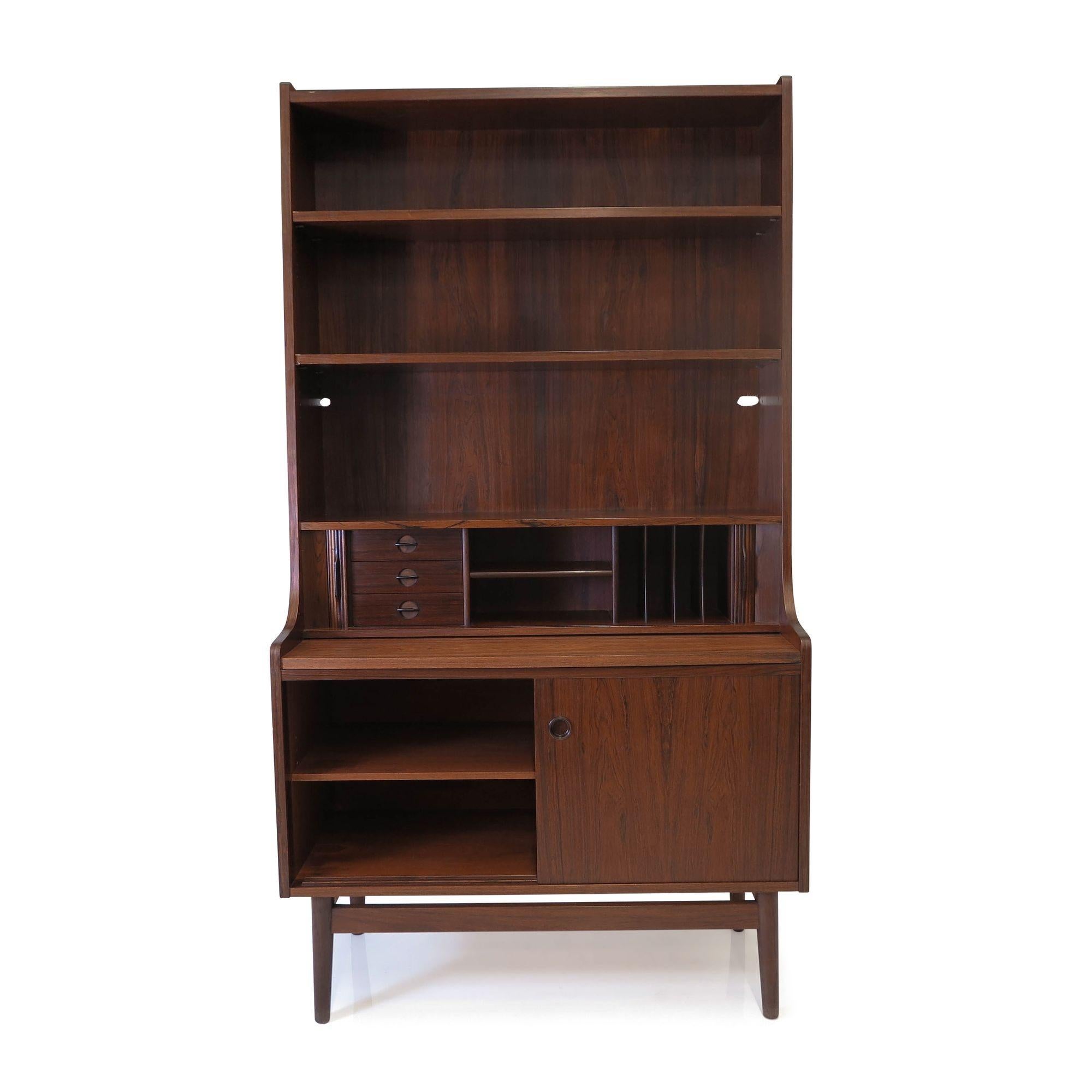 Scandinavian Modern Danish Rosewood Secretary Desk and Bookcase For Sale