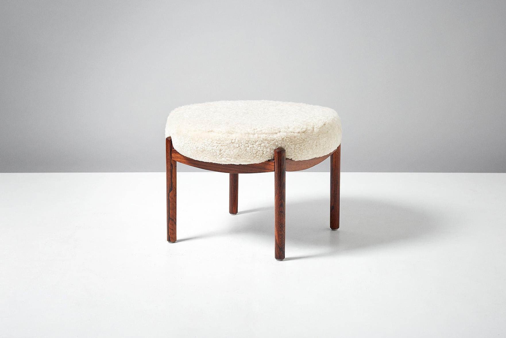 Danish Rosewood Sheepskin Covered Ottoman, circa 1950s In Excellent Condition In London, GB