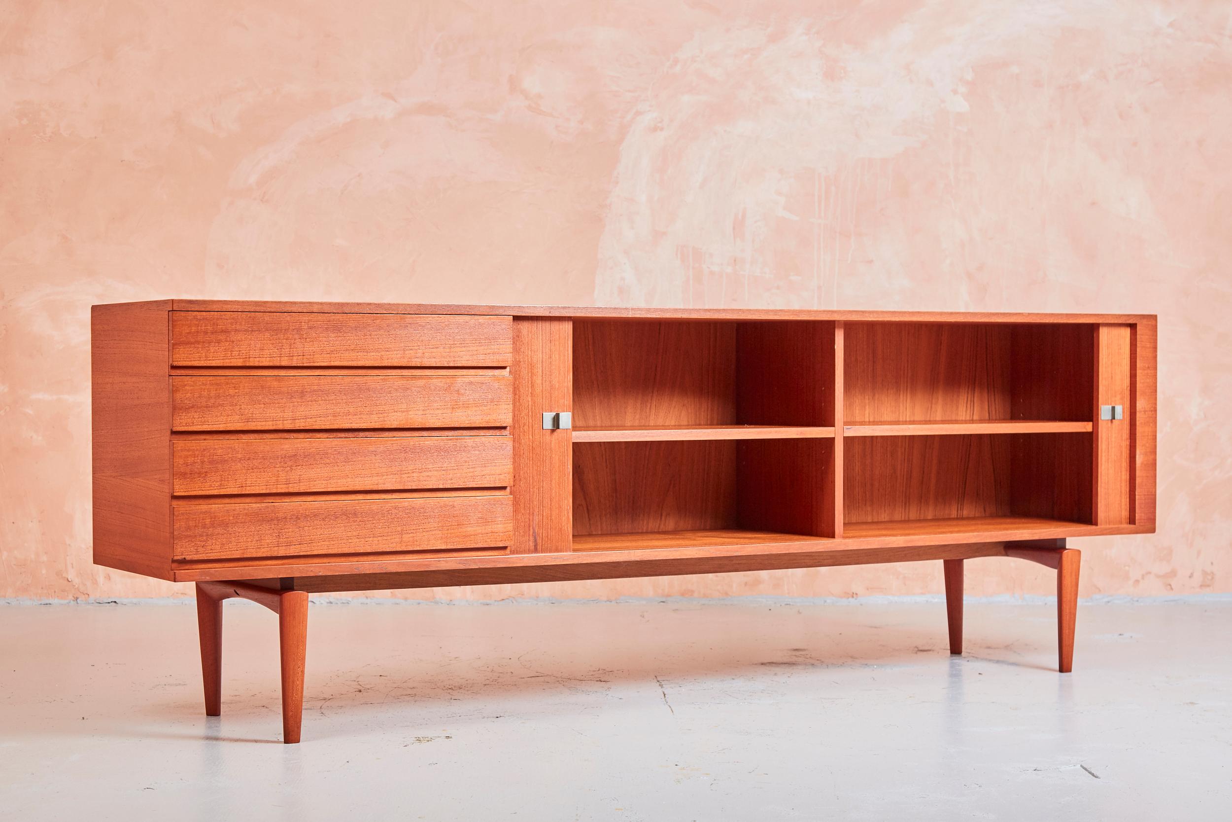 Scandinavian Modern Danish Tambour Door Sideboard Credenza by H.W. Klein For Bramin, 1960s For Sale