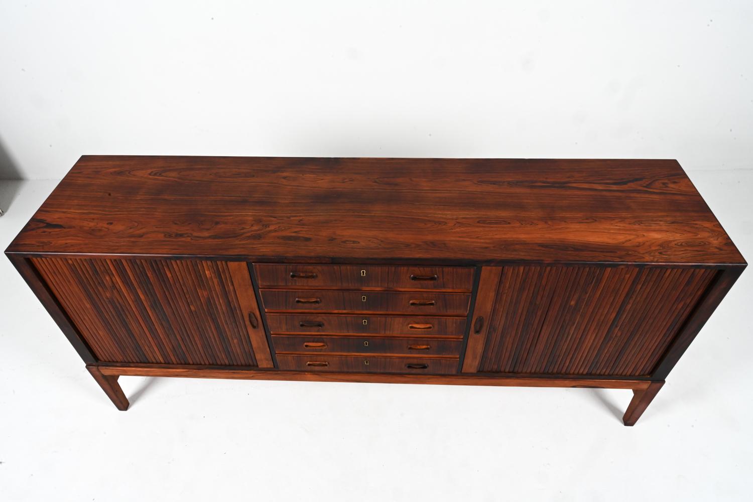 20th Century Danish Rosewood Sideboard with Tambour Doors, in the Manner of Ole Wanscher For Sale