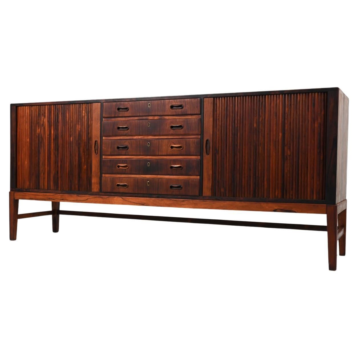 Danish Rosewood Sideboard with Tambour Doors, in the Manner of Ole Wanscher For Sale