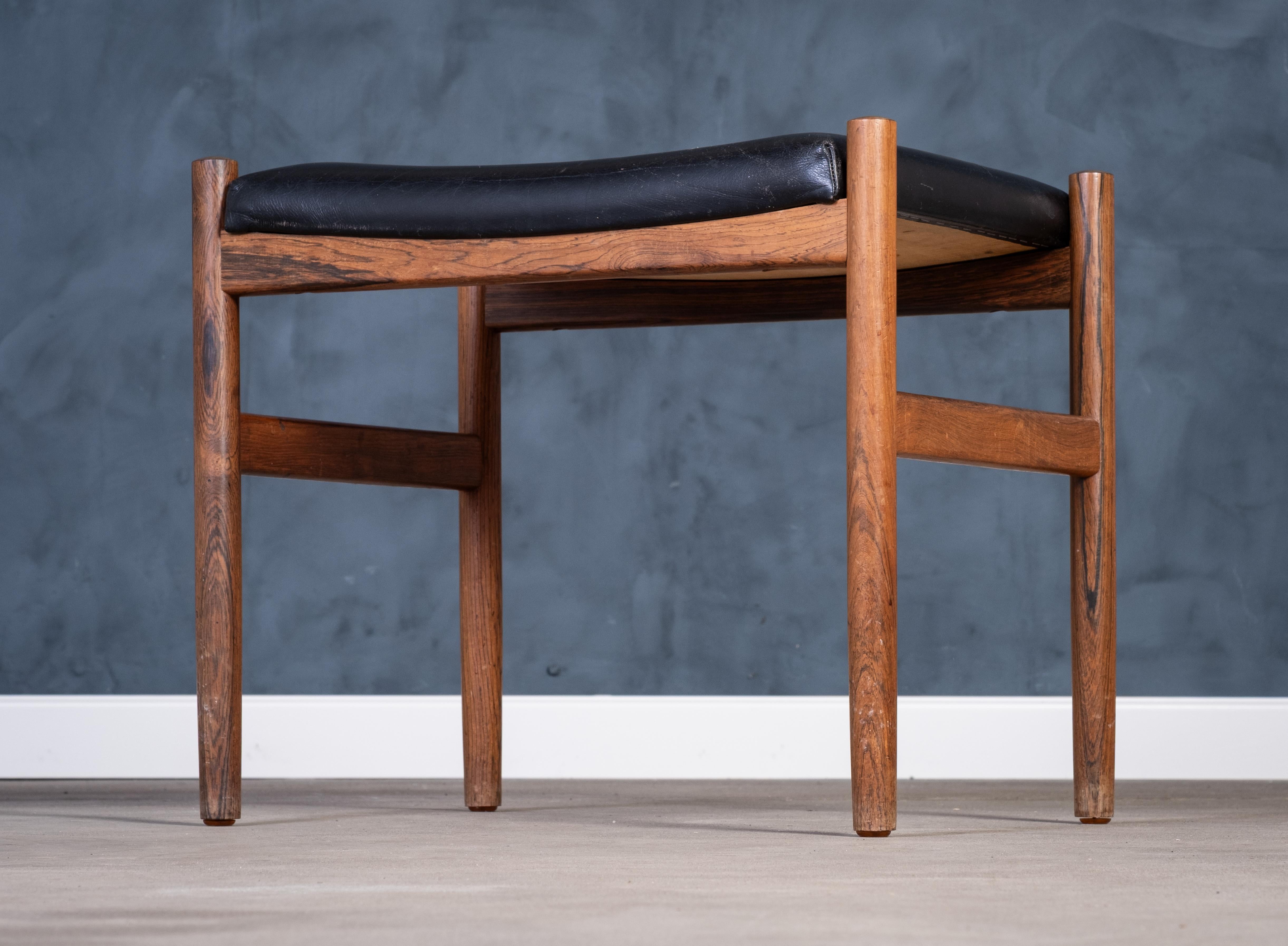 Mid-Century Modern Danish Rosewood Stool with Black Leather Seat, 1960s For Sale