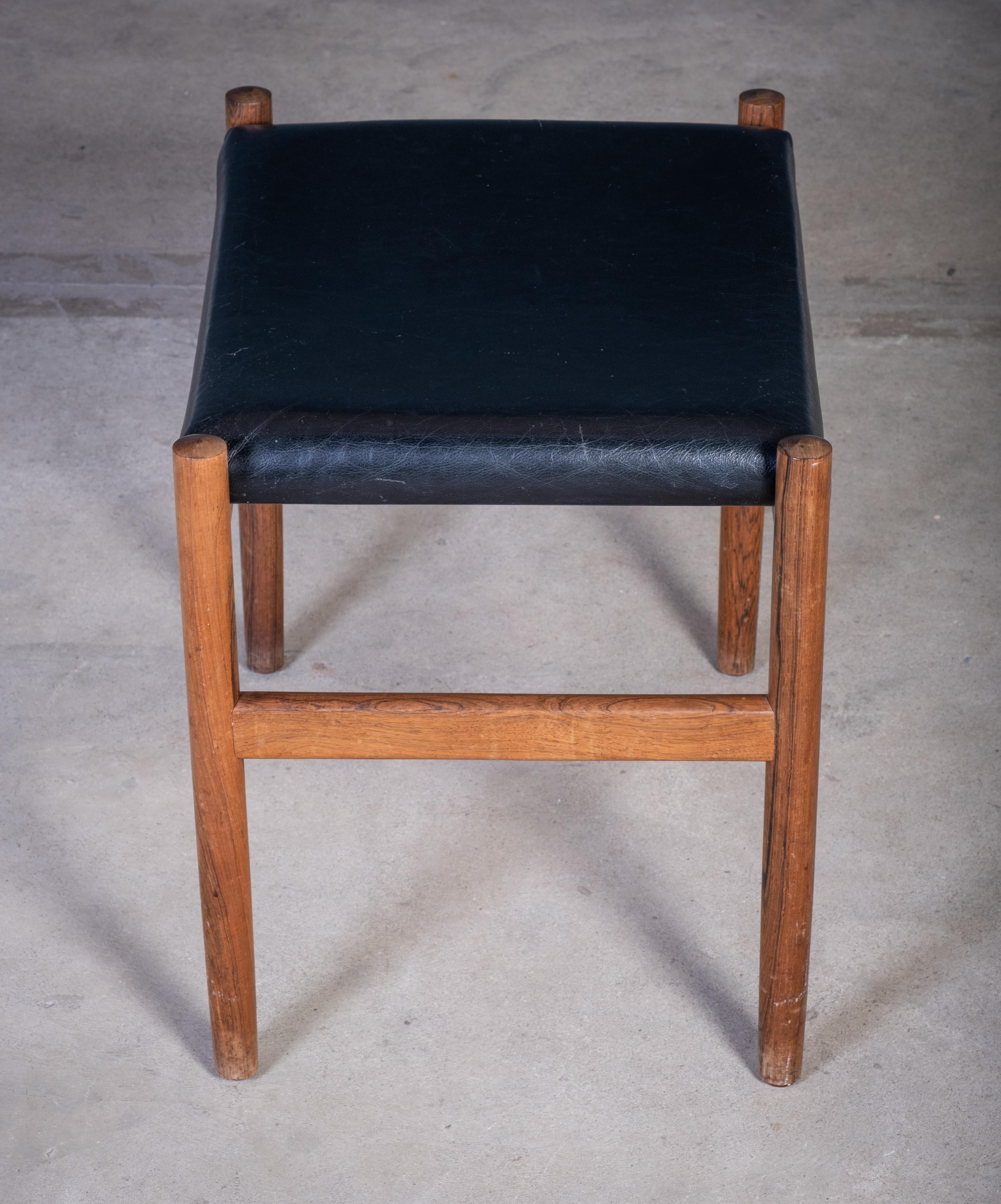 Mid-20th Century Danish Rosewood Stool with Black Leather Seat, 1960s For Sale