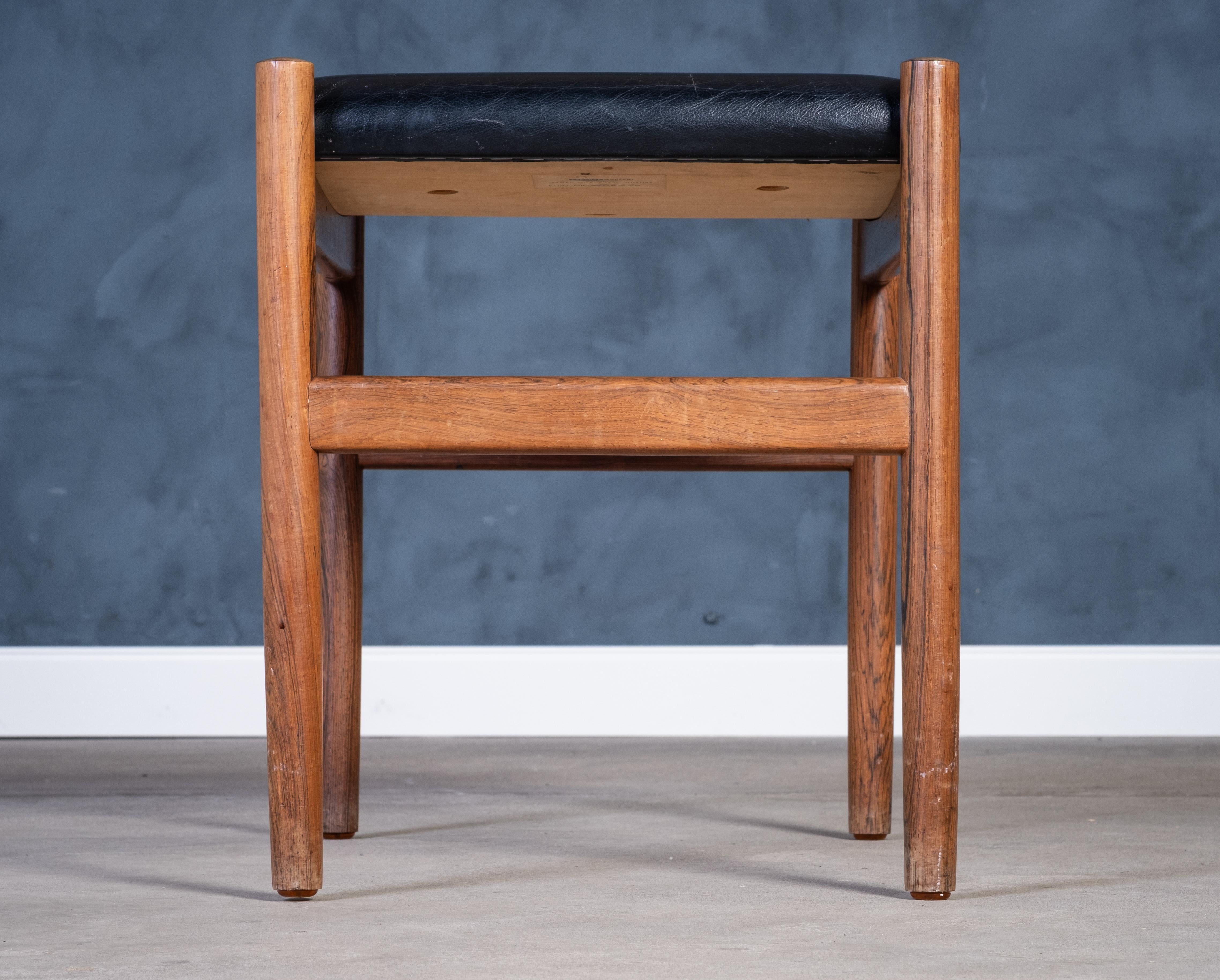 Danish Rosewood Stool with Black Leather Seat, 1960s For Sale 1