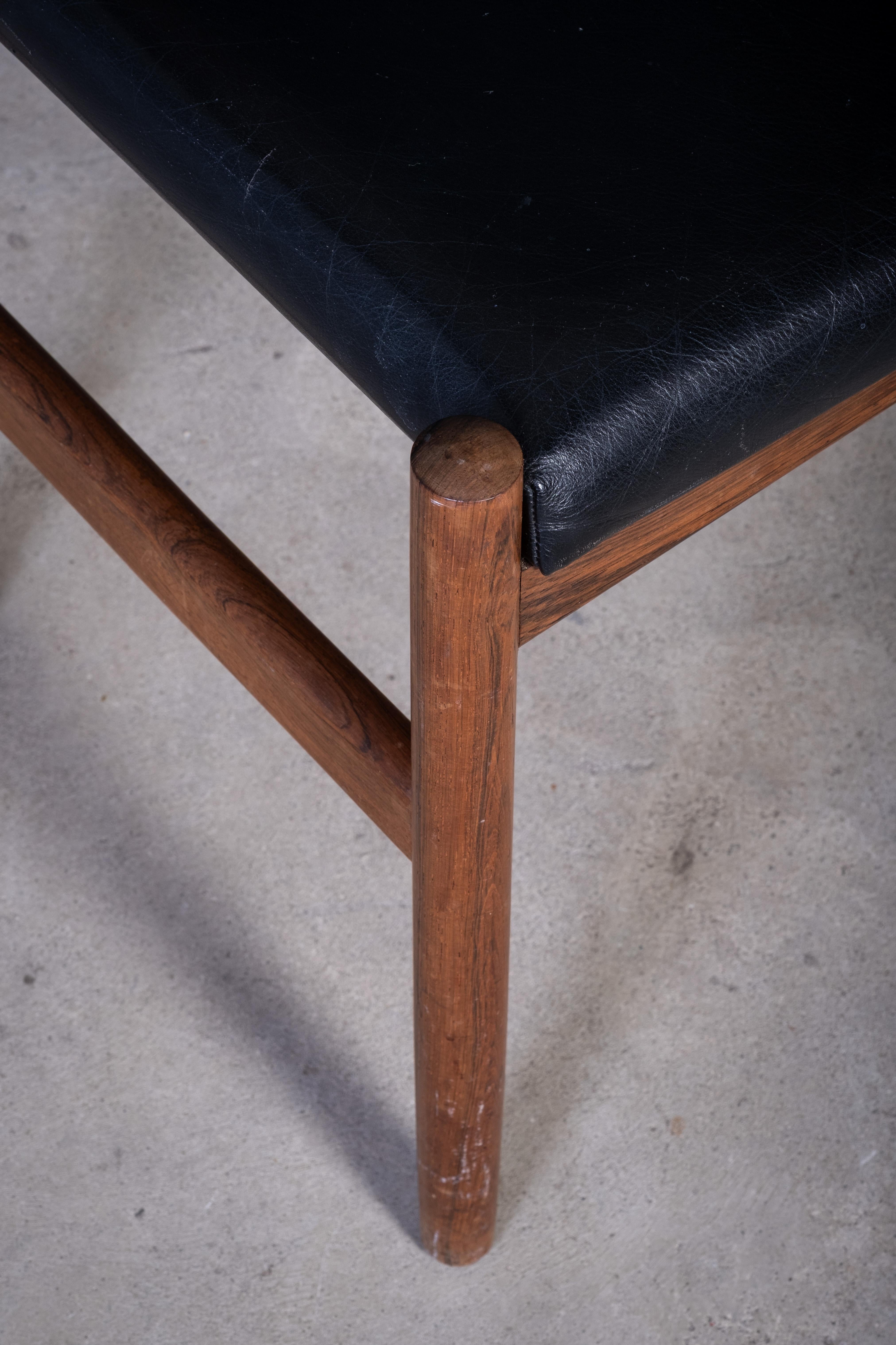 Danish Rosewood Stool with Black Leather Seat, 1960s For Sale 2