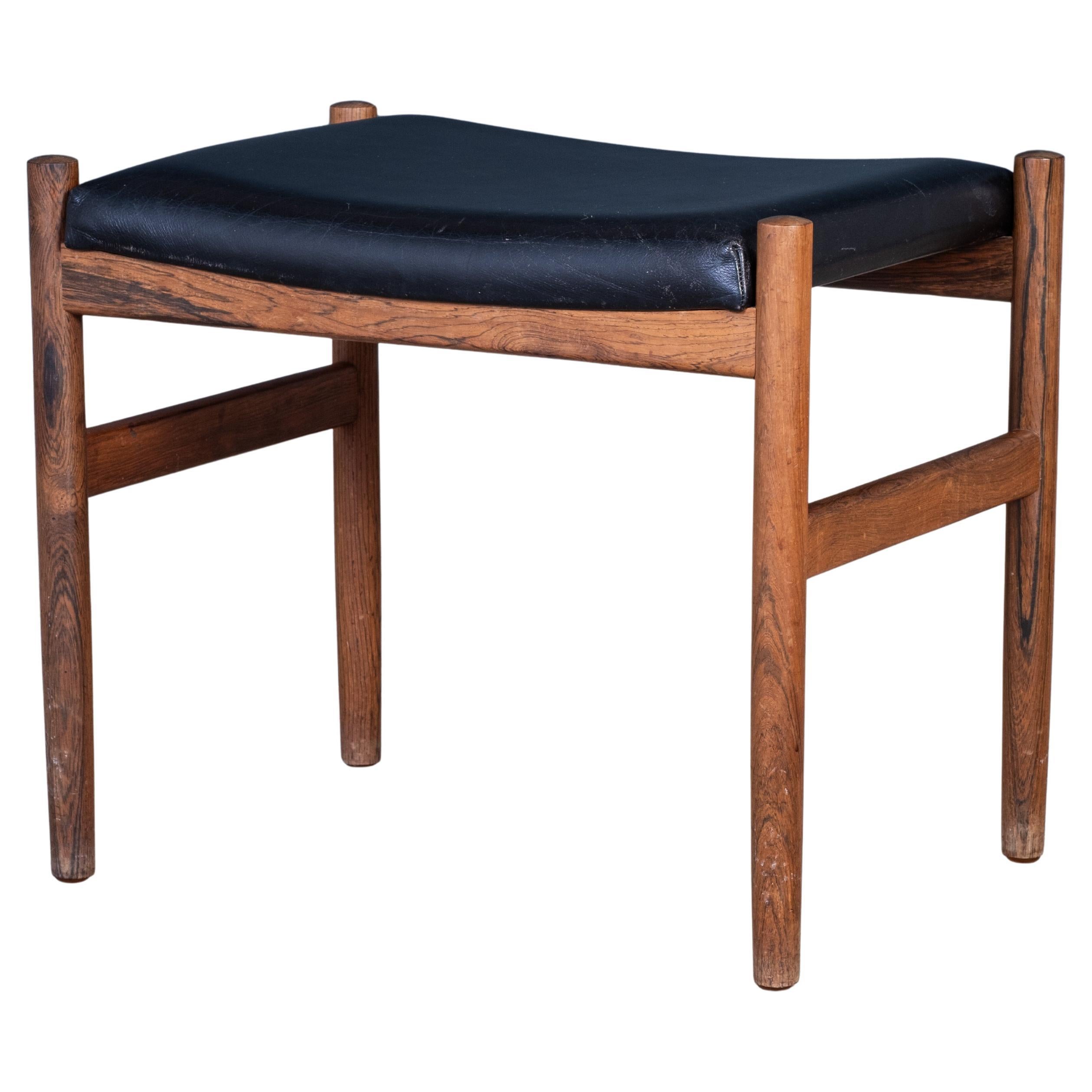 Danish Rosewood Stool with Black Leather Seat, 1960s