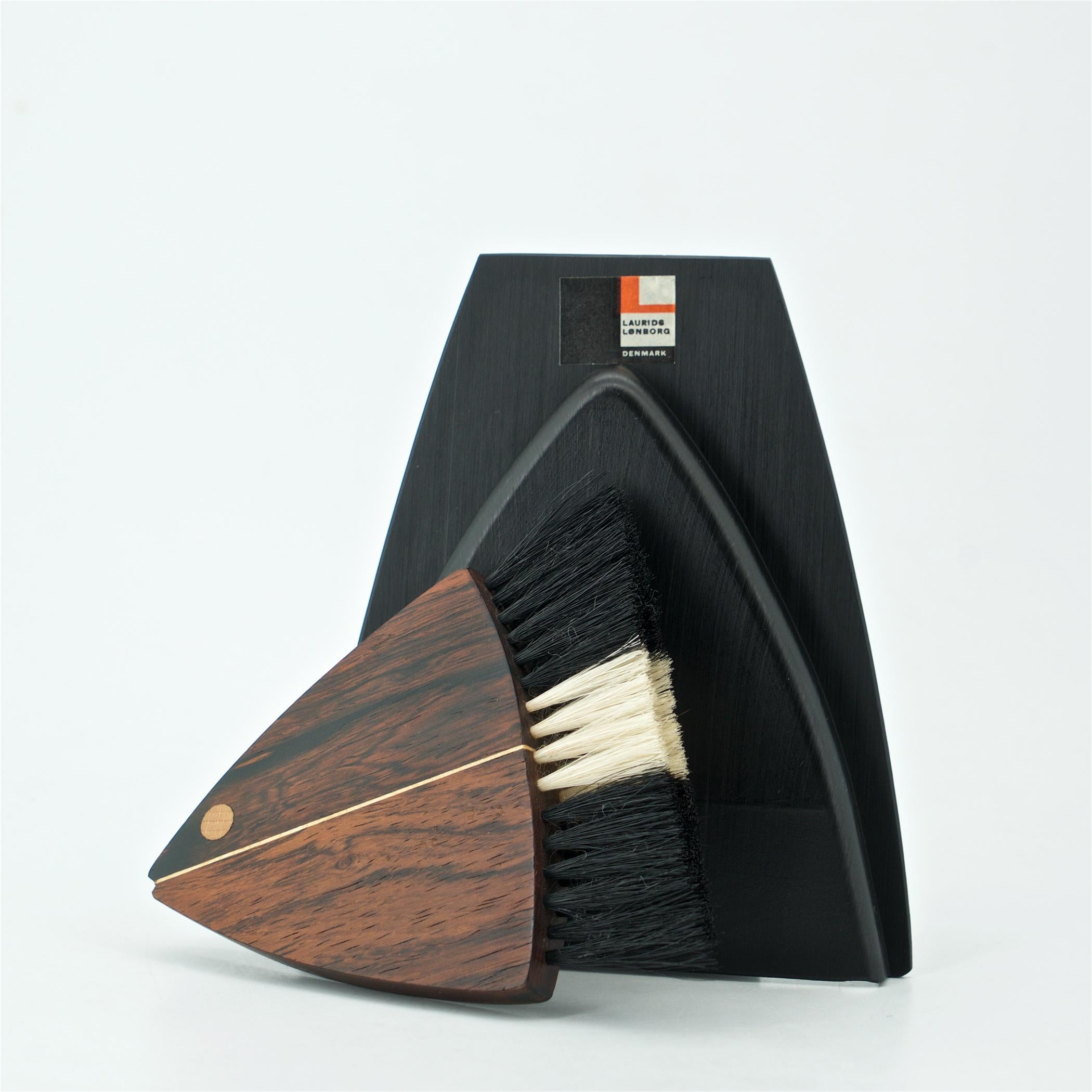 Scandinavian Modern Danish Rosewood Table Crumb Brush Dust Pan Tray Bold Graphic Midcentury Design For Sale