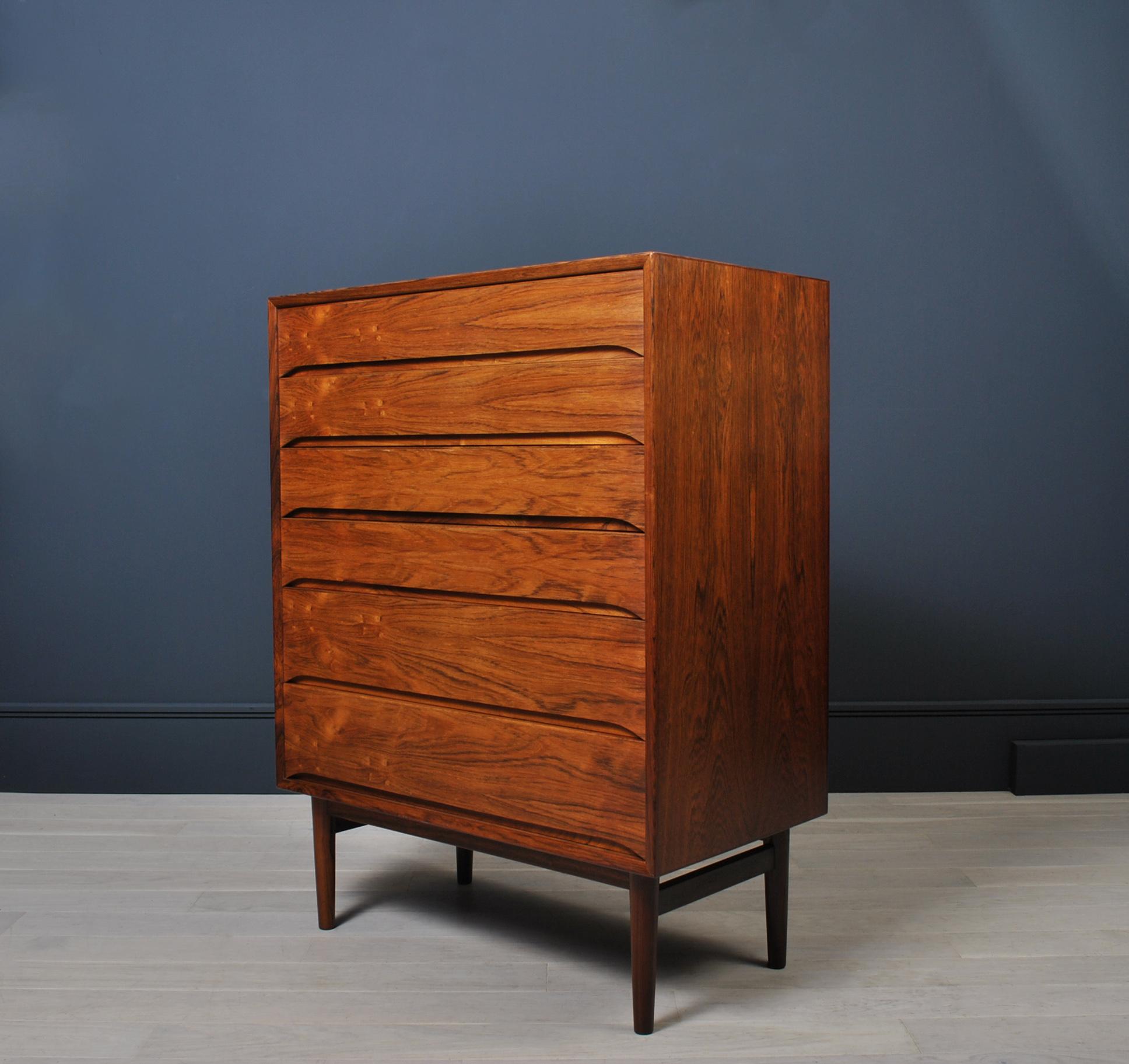 A fine tall chest of drawers by Langkilde, Denmark circa 1960. Superb piece of slick Danish design and very well made.
