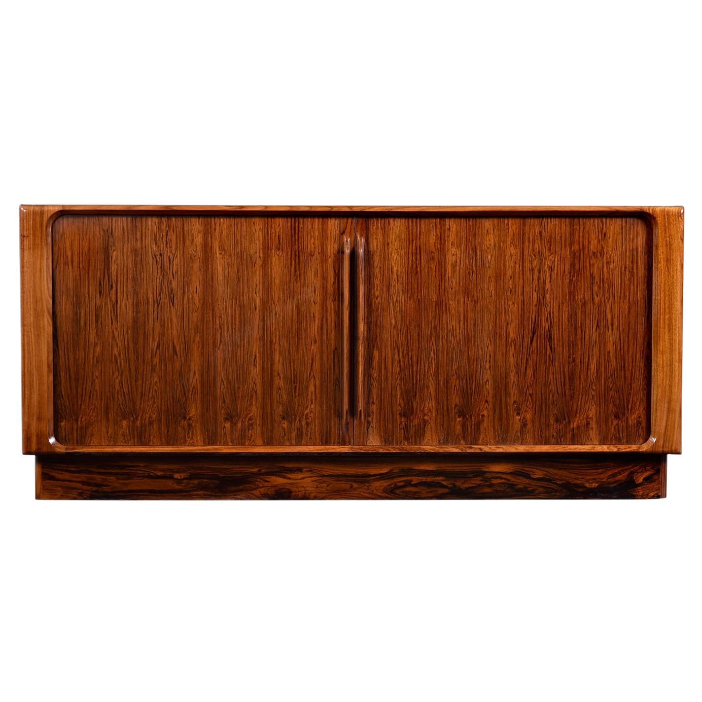 Hand-Carved Danish Rosewood Tambour Credenza by Bernhard Pedersen & Son with Finished Back For Sale