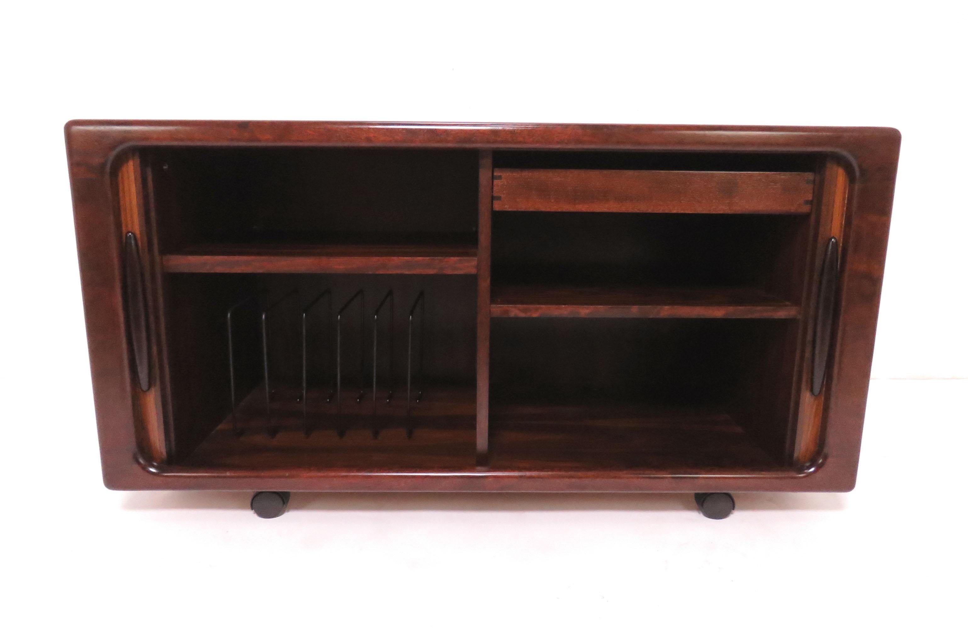 Danish Rosewood Tamboured Door Media Cabinet by Dyrlund In Good Condition In Peabody, MA