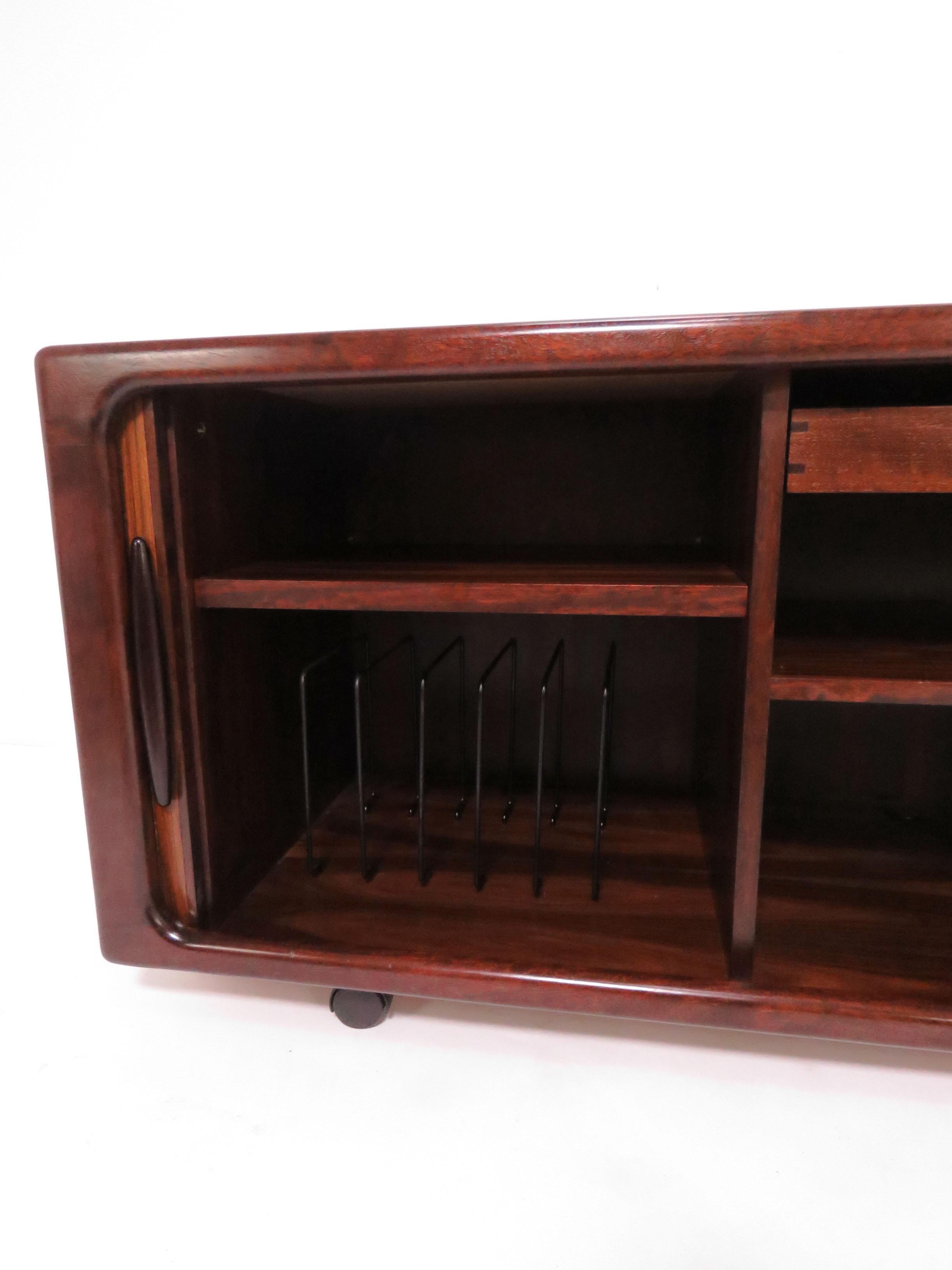 Late 20th Century Danish Rosewood Tamboured Door Media Cabinet by Dyrlund
