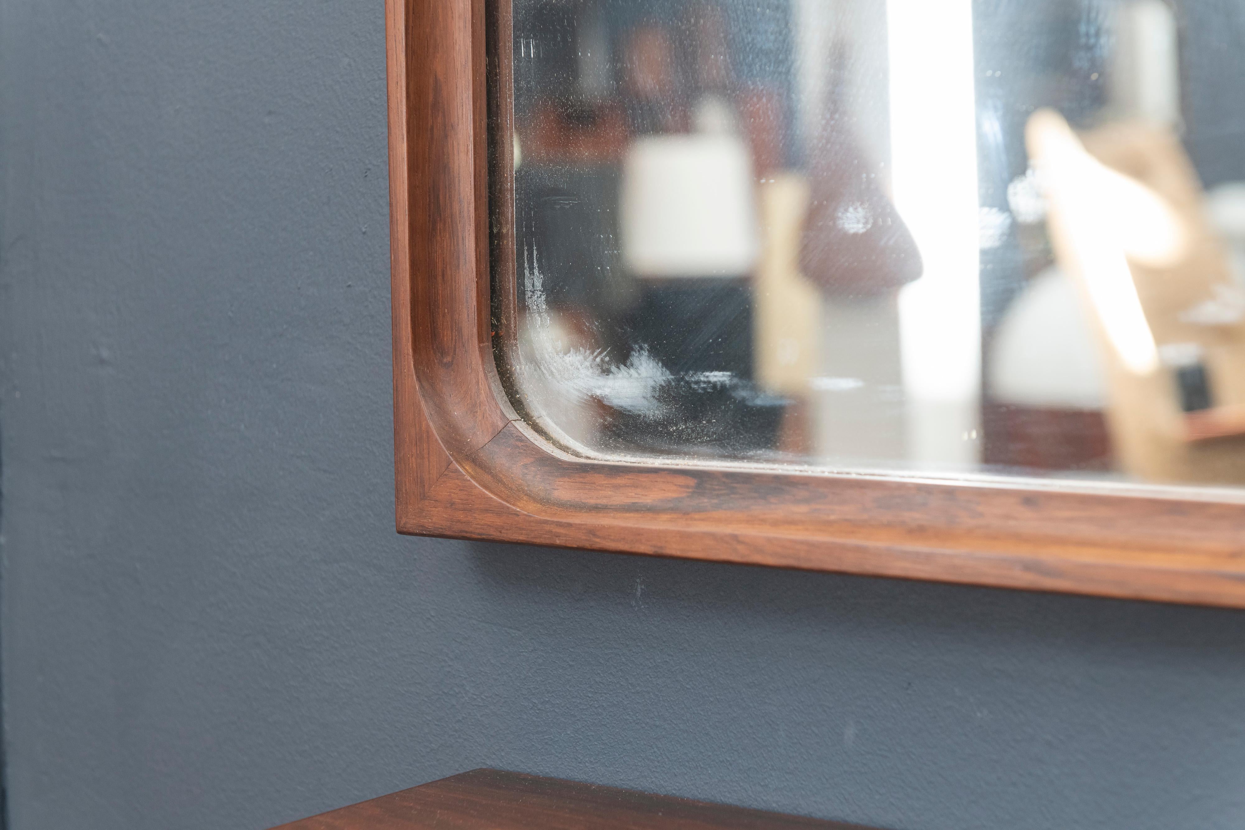 Danish Rosewood Wall Mirror and Matching Shelf In Good Condition For Sale In San Francisco, CA