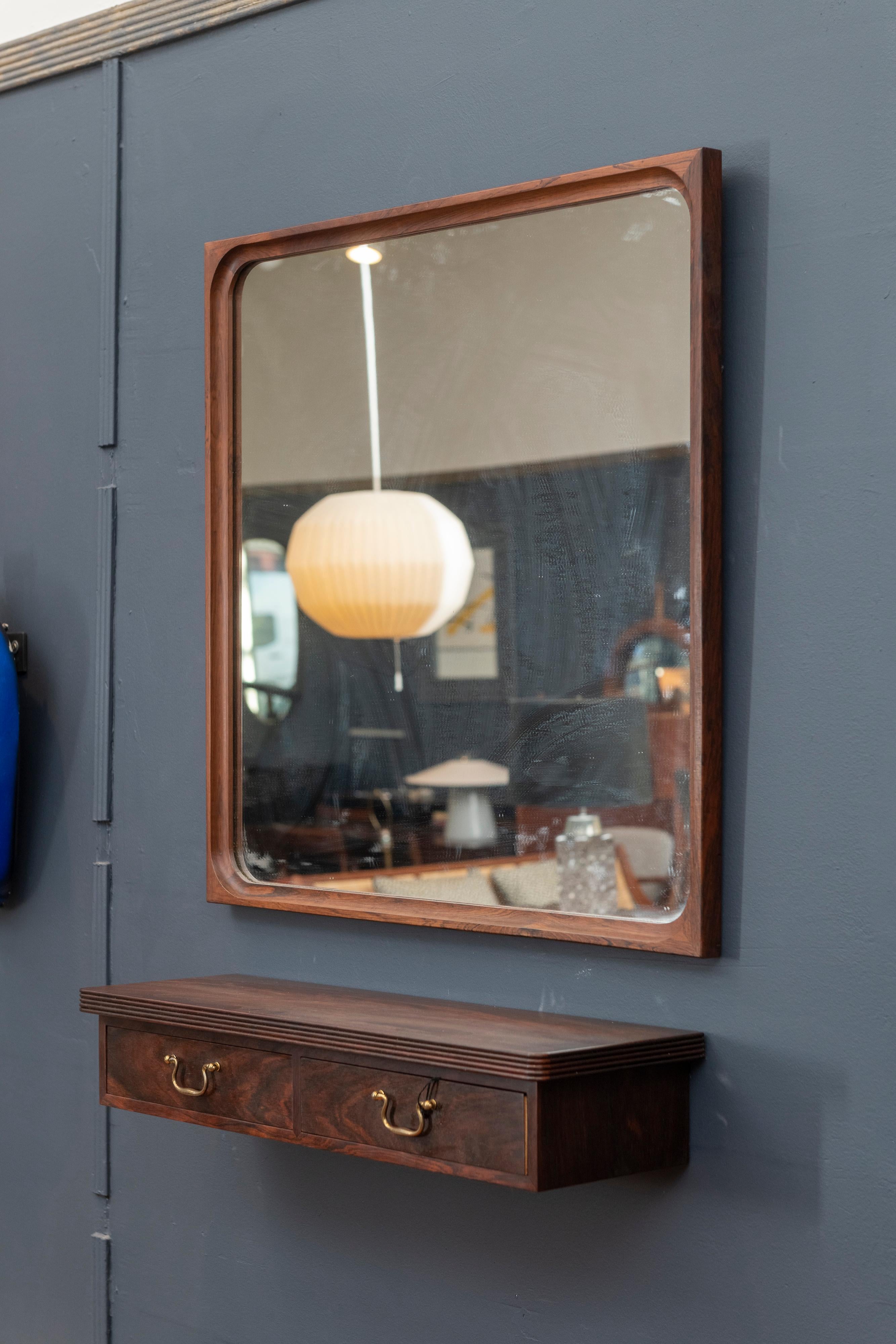 Danish Rosewood Wall Mirror and Matching Shelf For Sale 1