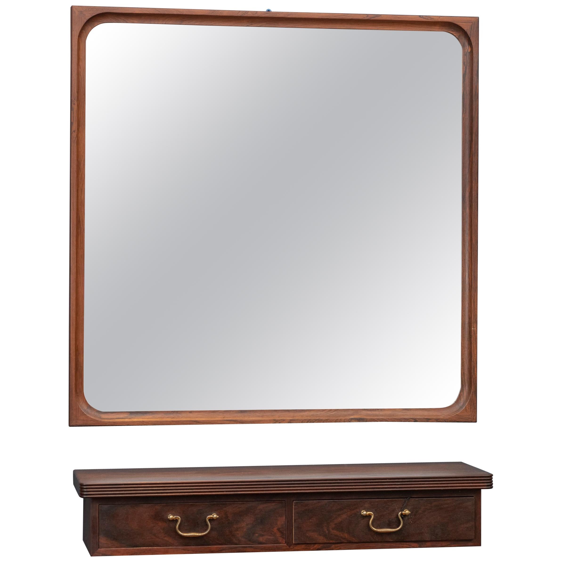 Danish Rosewood Wall Mirror and Matching Shelf For Sale