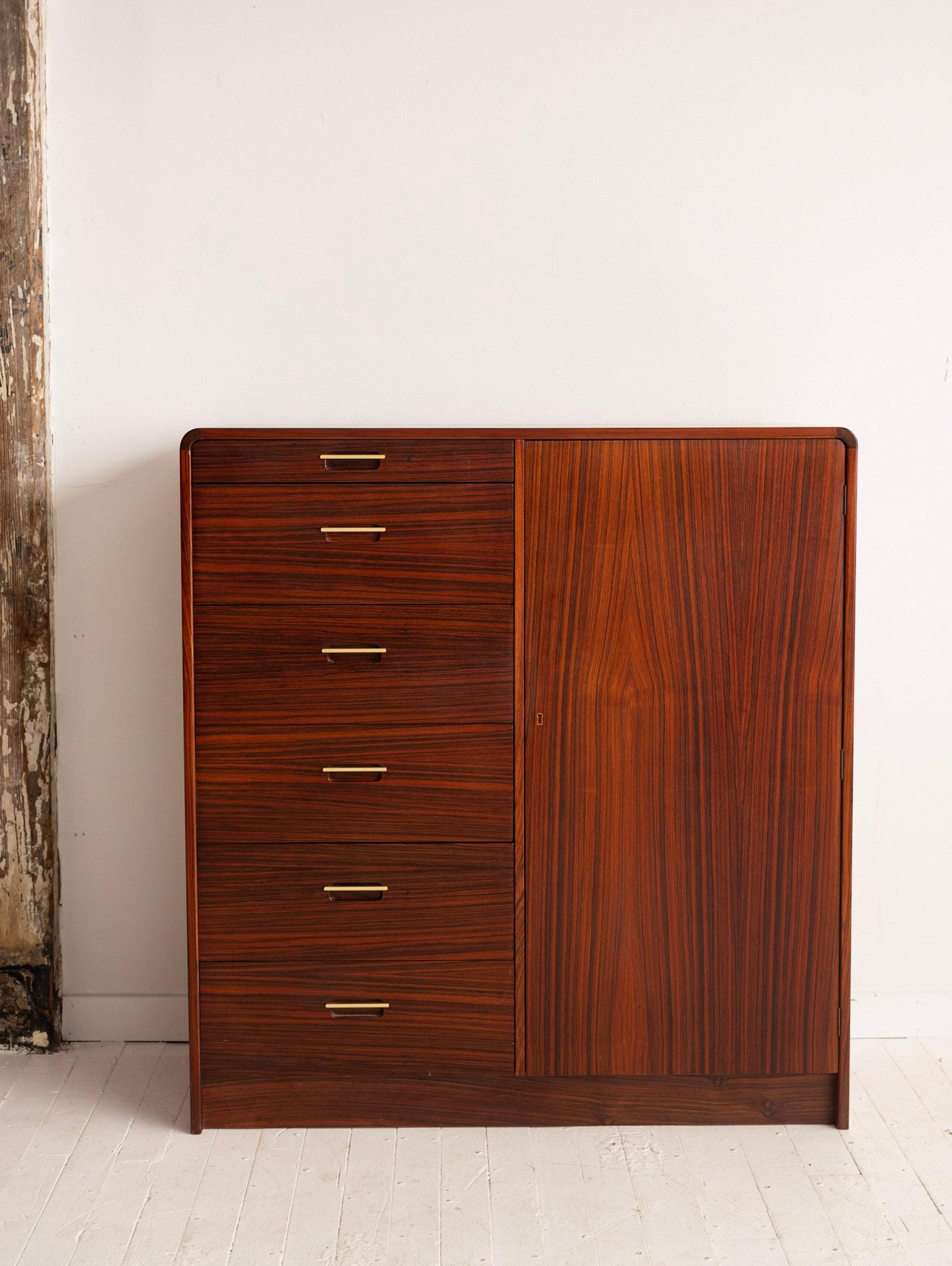Mid-Century Modern Danish Rosewood Wardrobe Chest of Drawers with Brass Handles