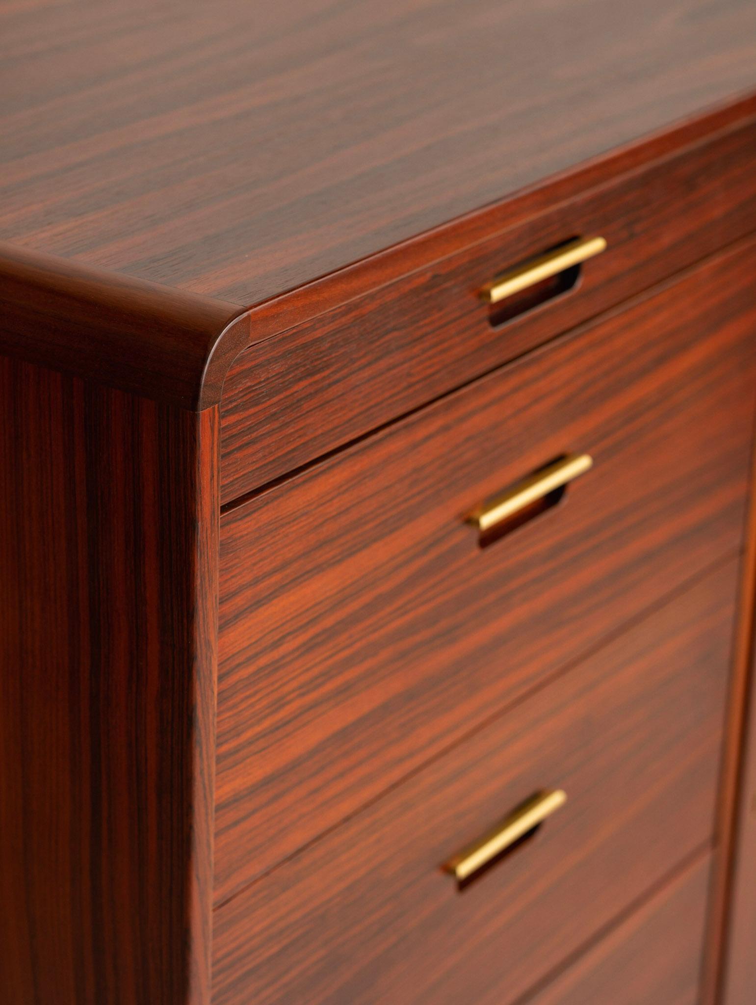 Danish Rosewood Wardrobe Chest of Drawers with Brass Handles In Excellent Condition In Brooklyn, NY