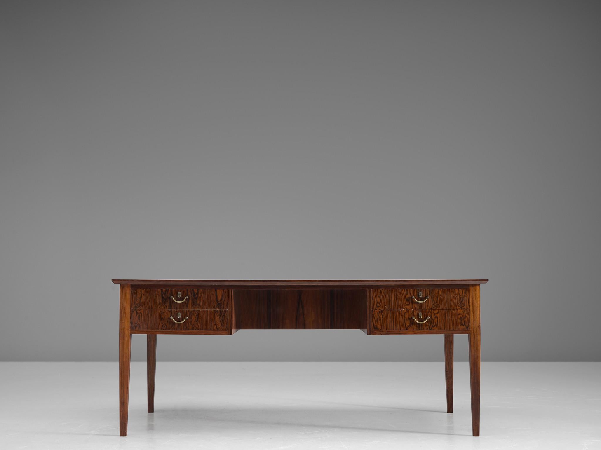 Mid-20th Century Danish Rosewood Writing Desk with Brass Details