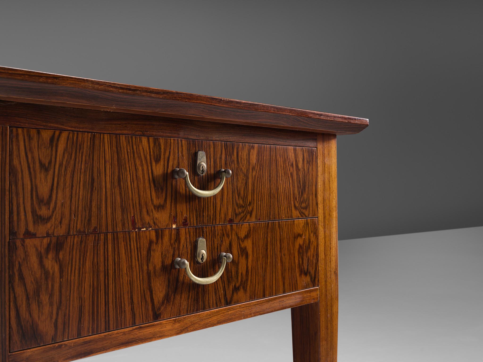 Danish Rosewood Writing Desk with Brass Details 1