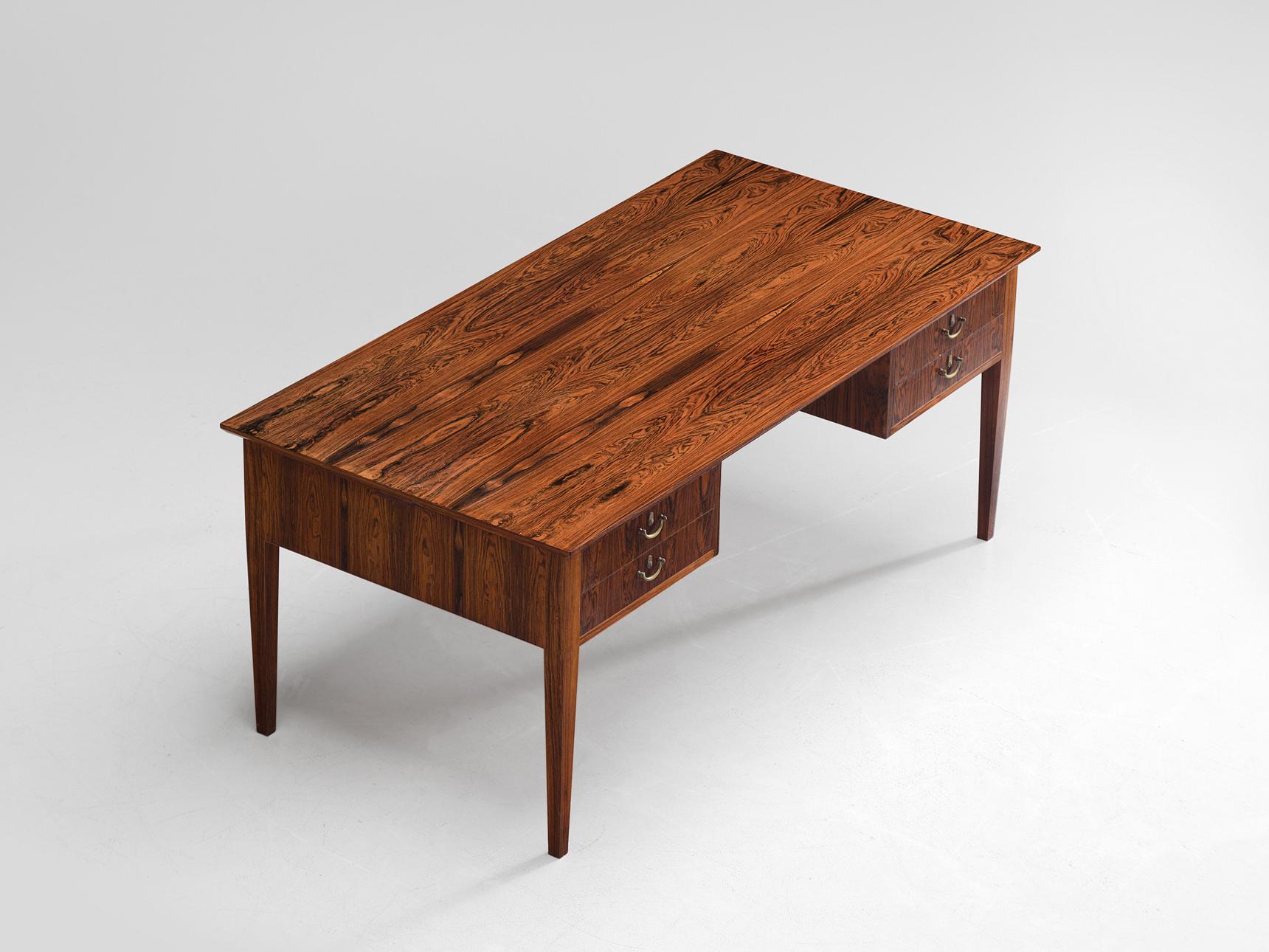 Danish Rosewood Writing Desk with Brass Details 3