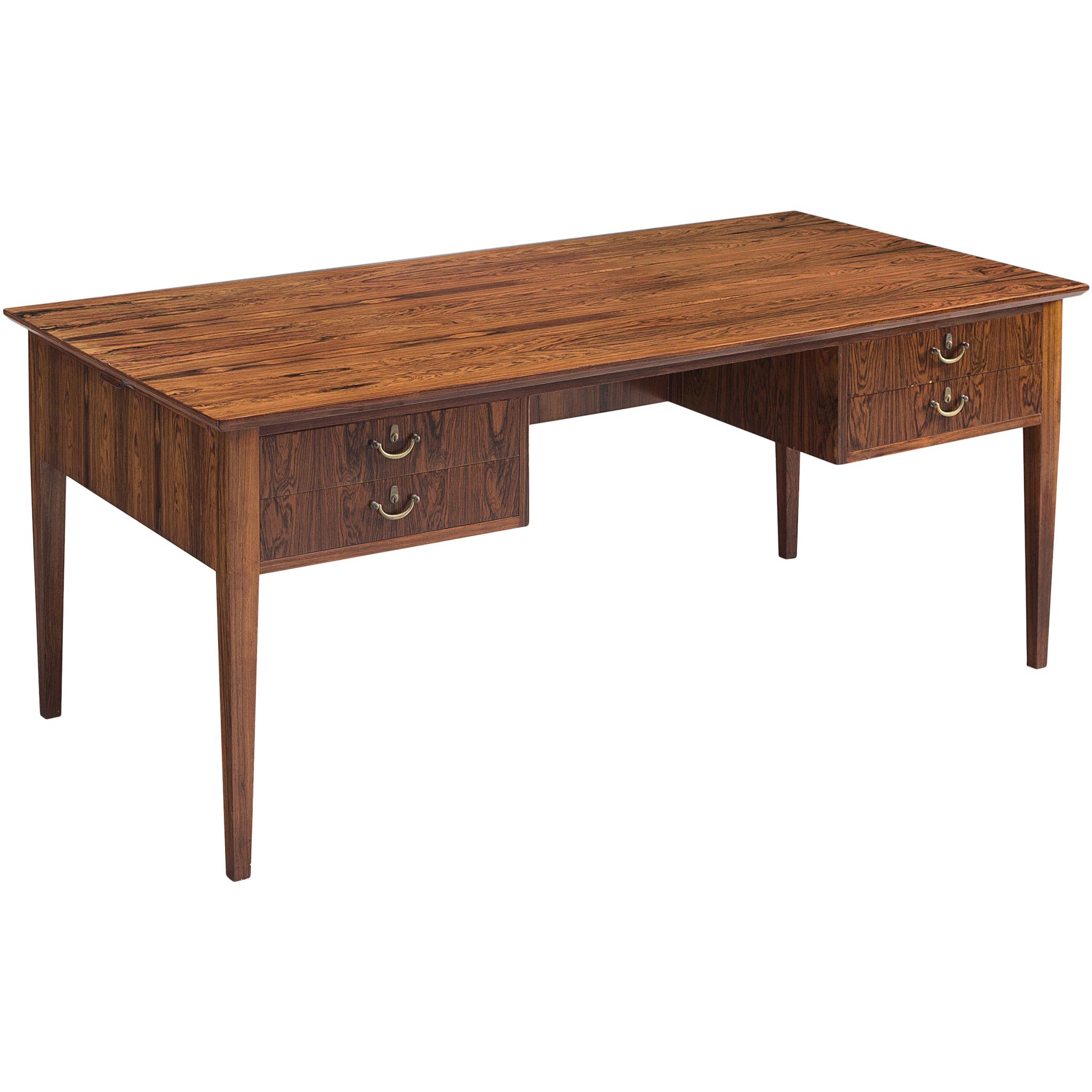 Danish Rosewood Writing Desk with Brass Details
