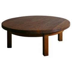 Danish Round Coffee Table in Solid Oak, 1960s