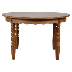 Danish Round Extendable Dining Table of Oak in Henning  Kjærnulf Style Ø 120 cm 