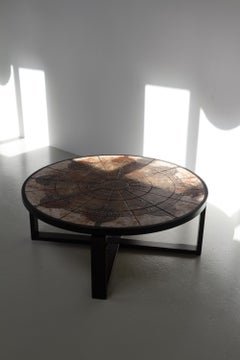 Danish Round Tiled Coffee Table by Ox-Art for Trioh, 1970s.