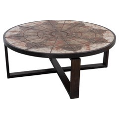 Danish Round Tiled Coffee Table by Ox-Art for Trioh, 1970s.