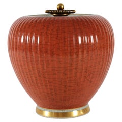 Danish Royal Copenhagen Large Porcelain Bronze Lid Jar with Craclé-Glaze 1950s