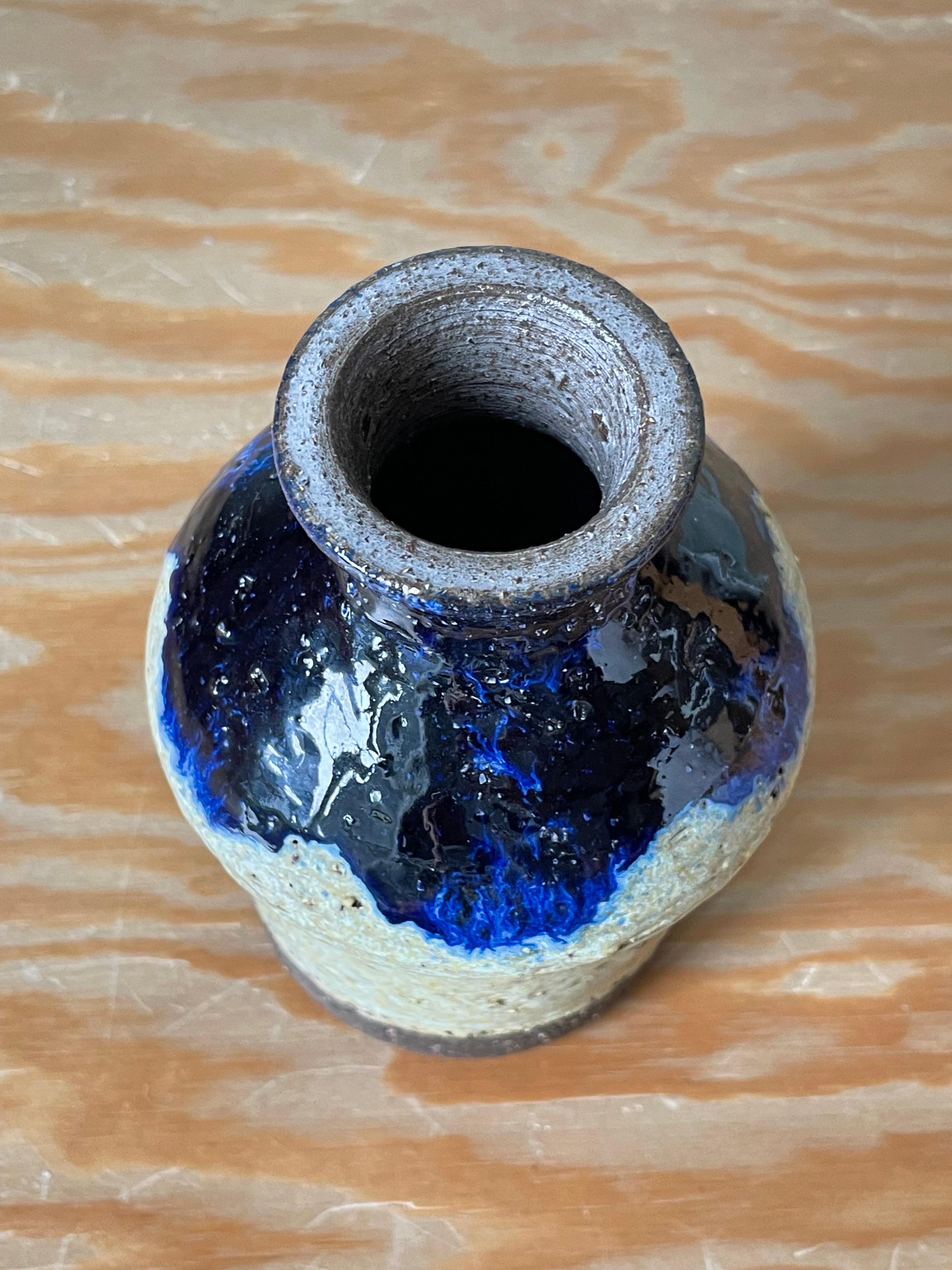Danish Rustic Stoneware Blue Glaze Vase, 1960s For Sale 6
