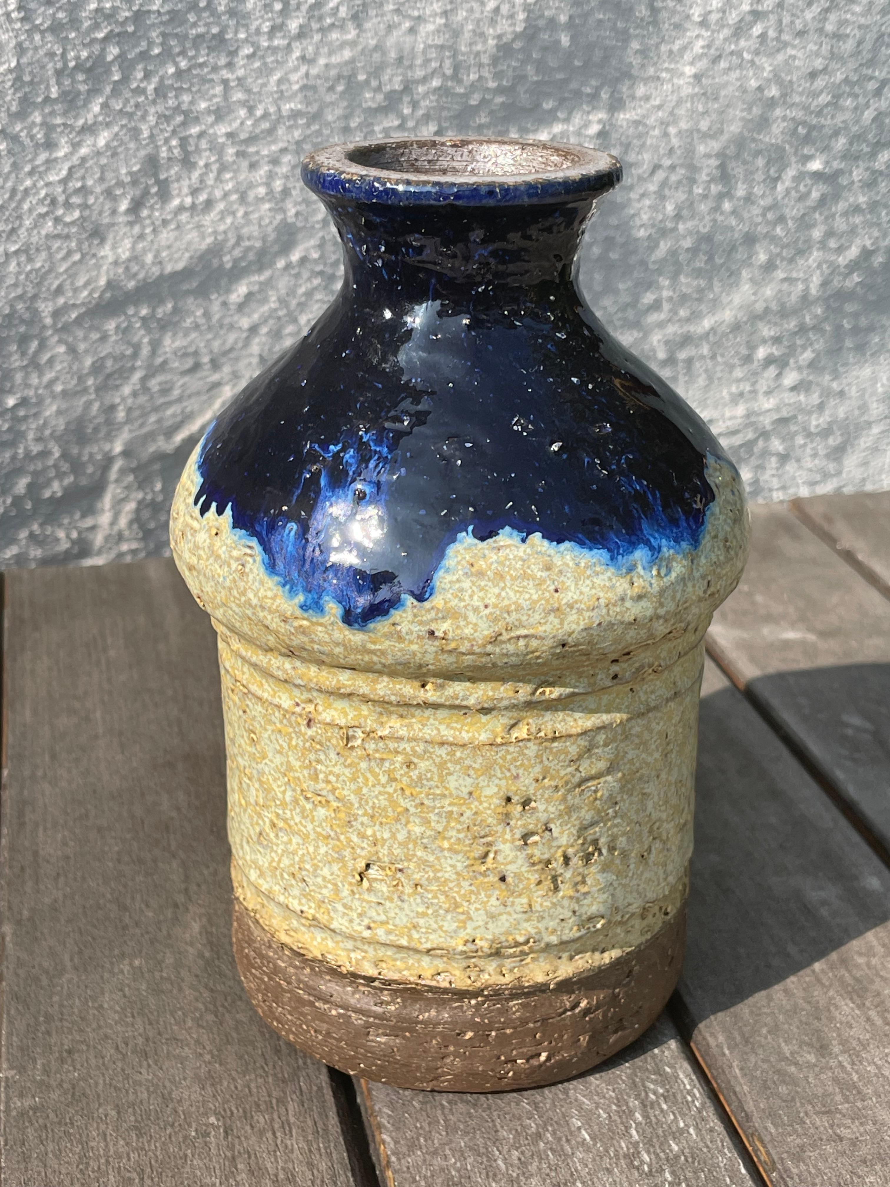 Dänische rustikale Vase aus Steingut mit blauer Glasur, 1960er Jahre im Angebot 7